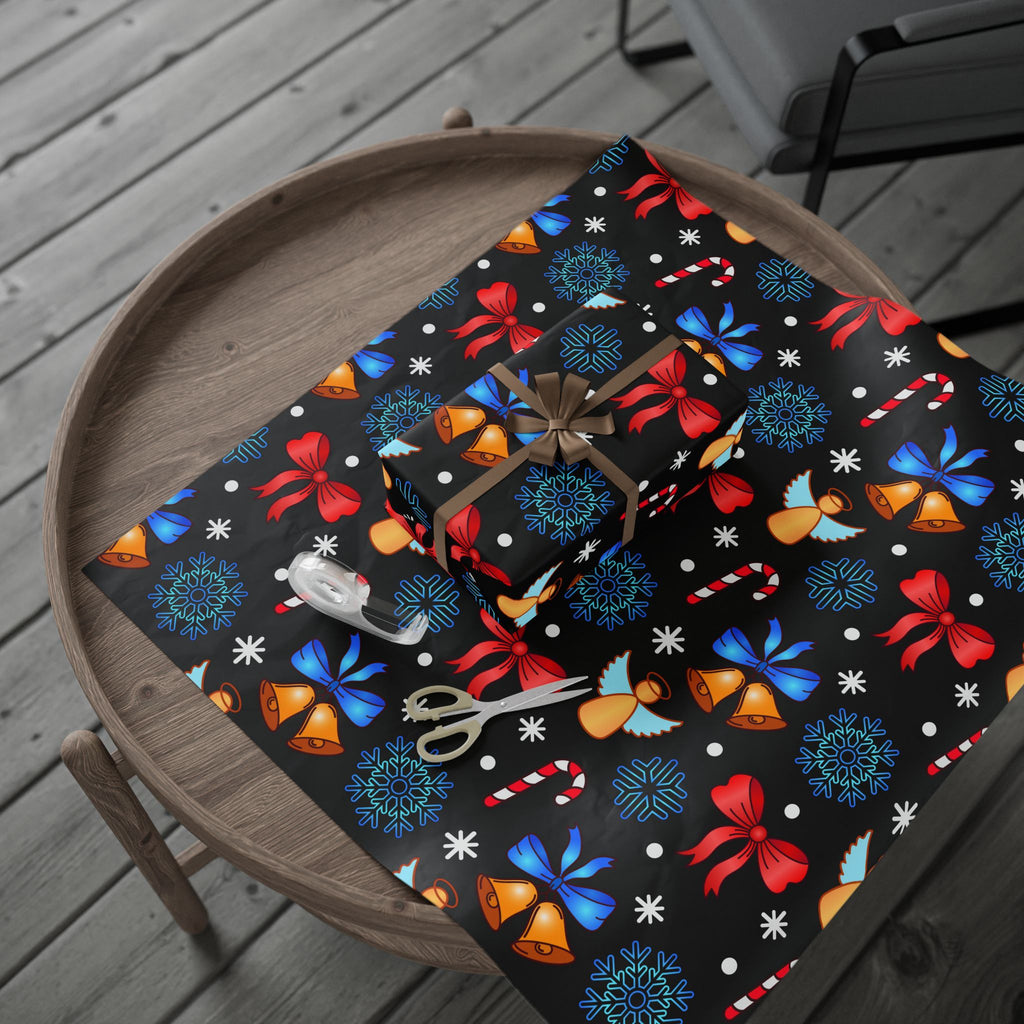 Golden Bells and Bows Wrapping Paper – Festive Angel and Candy Cane Christmas Gift Wrap - As Designer