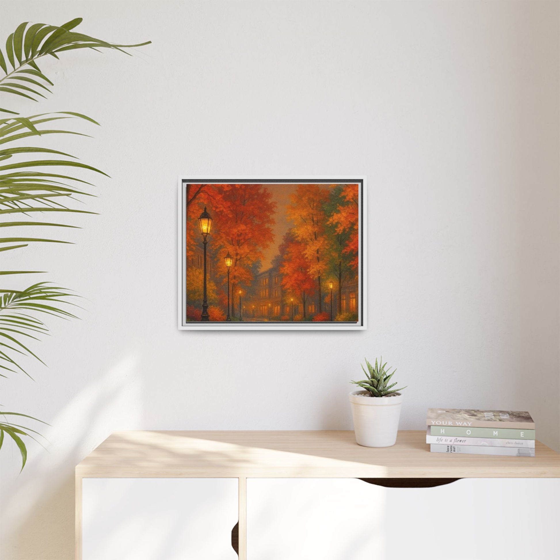 Autumn Cityscape Canvas Art – Warm Fall Skyline Wall Décor