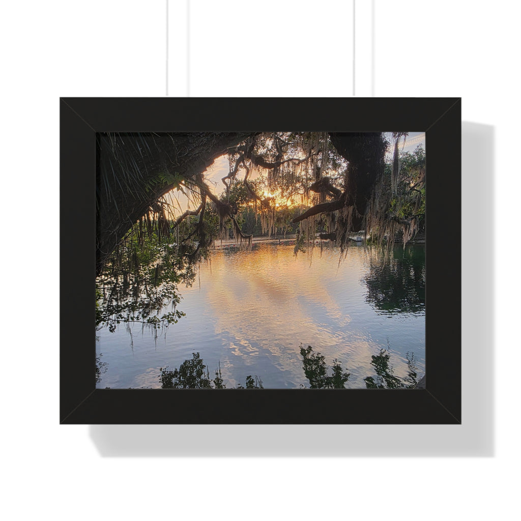 Serene Nature Framed Poster - Tranquil Sunset Reflection