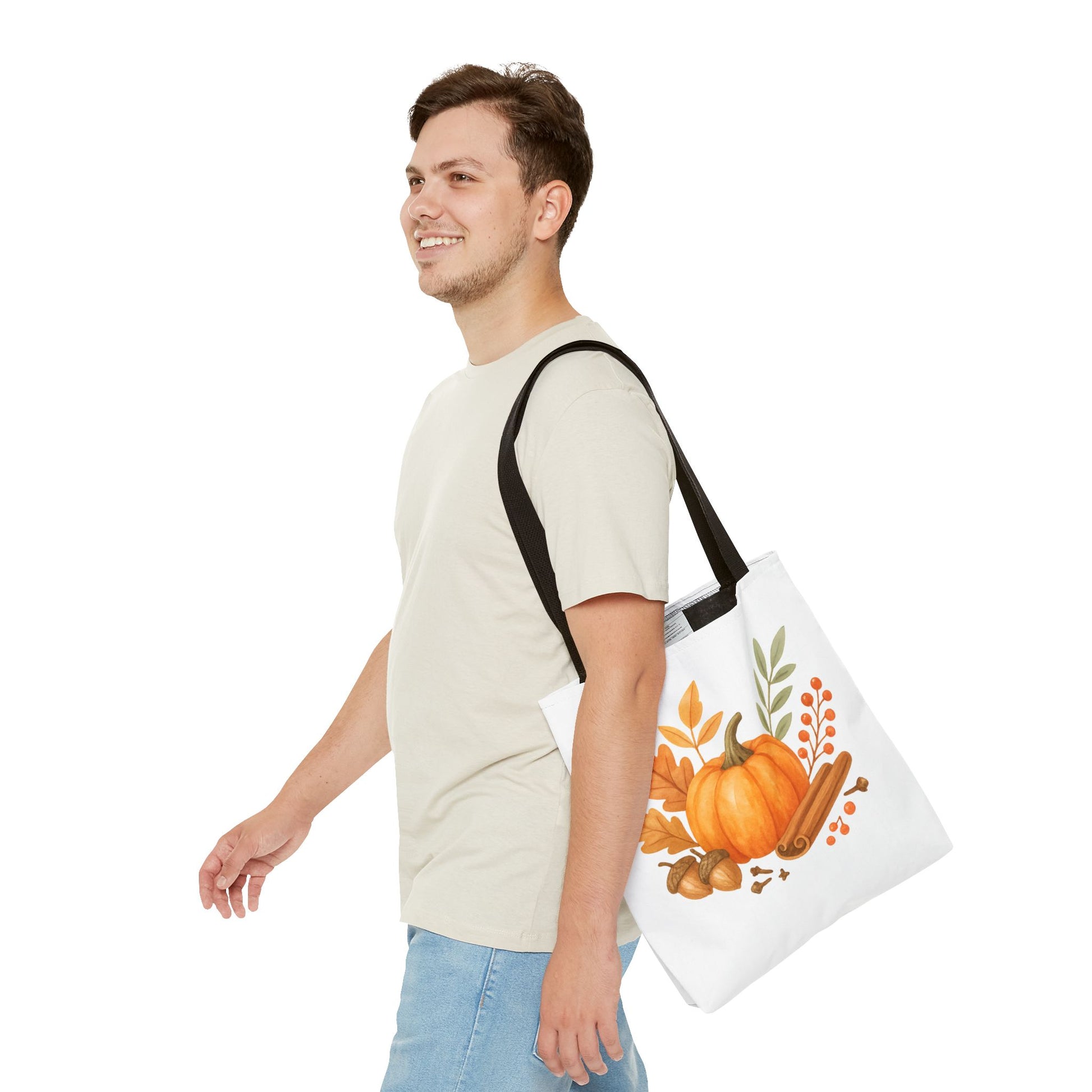 Pumpkin & Autumn Leaves Tote Bag – Fall Market Farmhouse Style Carryall