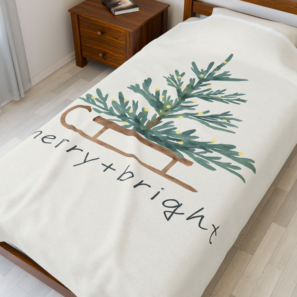 Merry + Bright Christmas Tree Blanket – Cozy Winter Throw in Soft Velveteen Plush – Whispers of Winter Collection