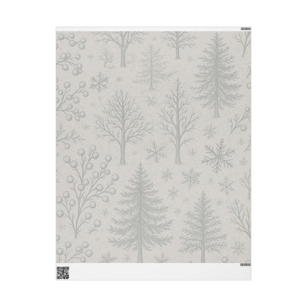 Winter’s Hush Gift Wrapping Paper – Elegant Silver Trees & Snowflake Design | Paper Pleasures
