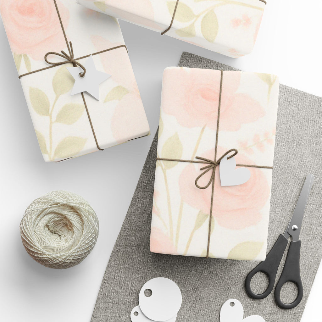 Blush Rose and Lily Floral Wrapping Paper – Elegant Watercolor Gift Wrap for Special Occasions