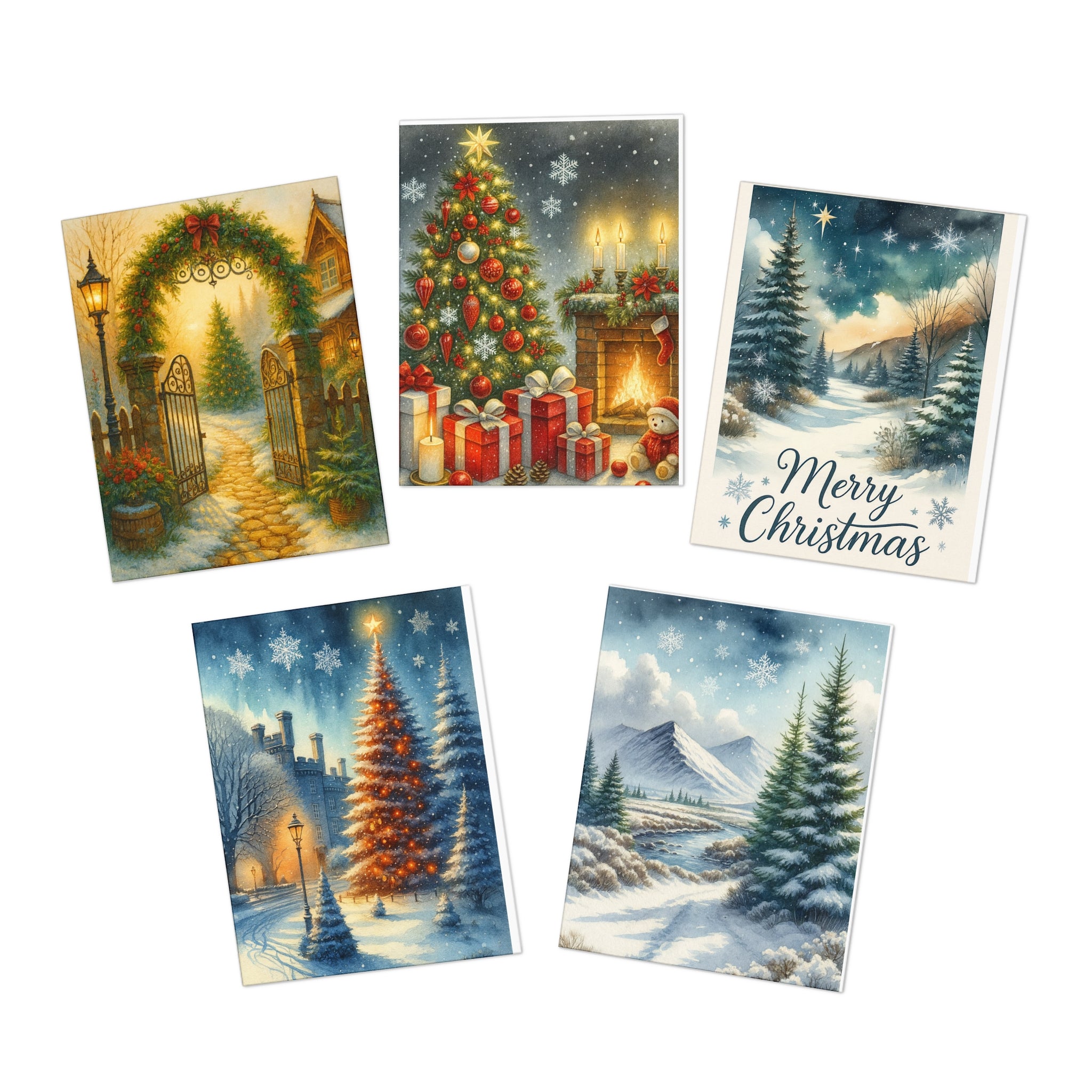 Christmas Variety Greeting Card Pack (Set of 5) – Winter Landscapes, Cozy Holiday Scenes, Artistic Snowy Designs – Blank Inside – Paper Pleasures