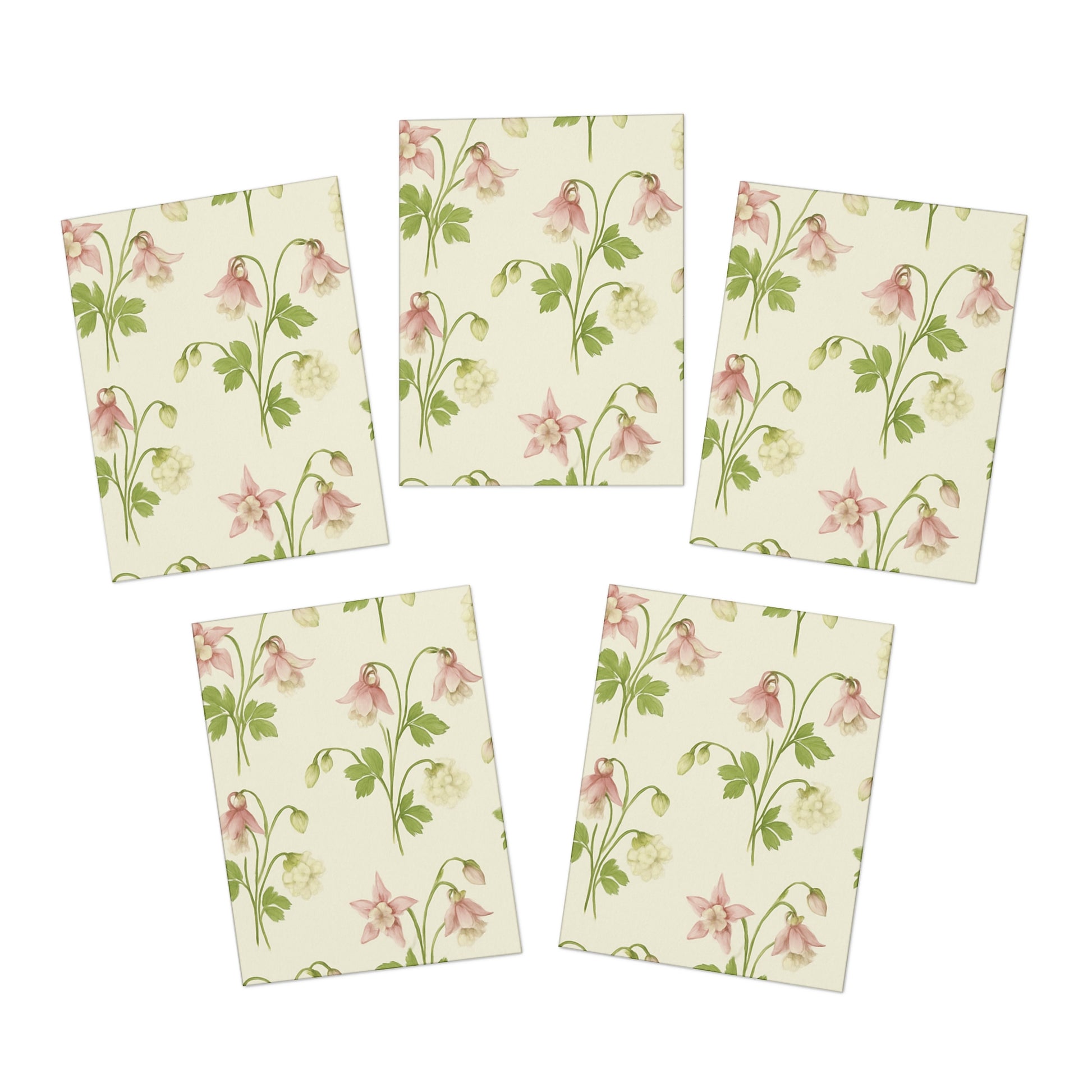 Elegant Pink Columbine Flower Note Cards – Botanical Blank Stationery Set