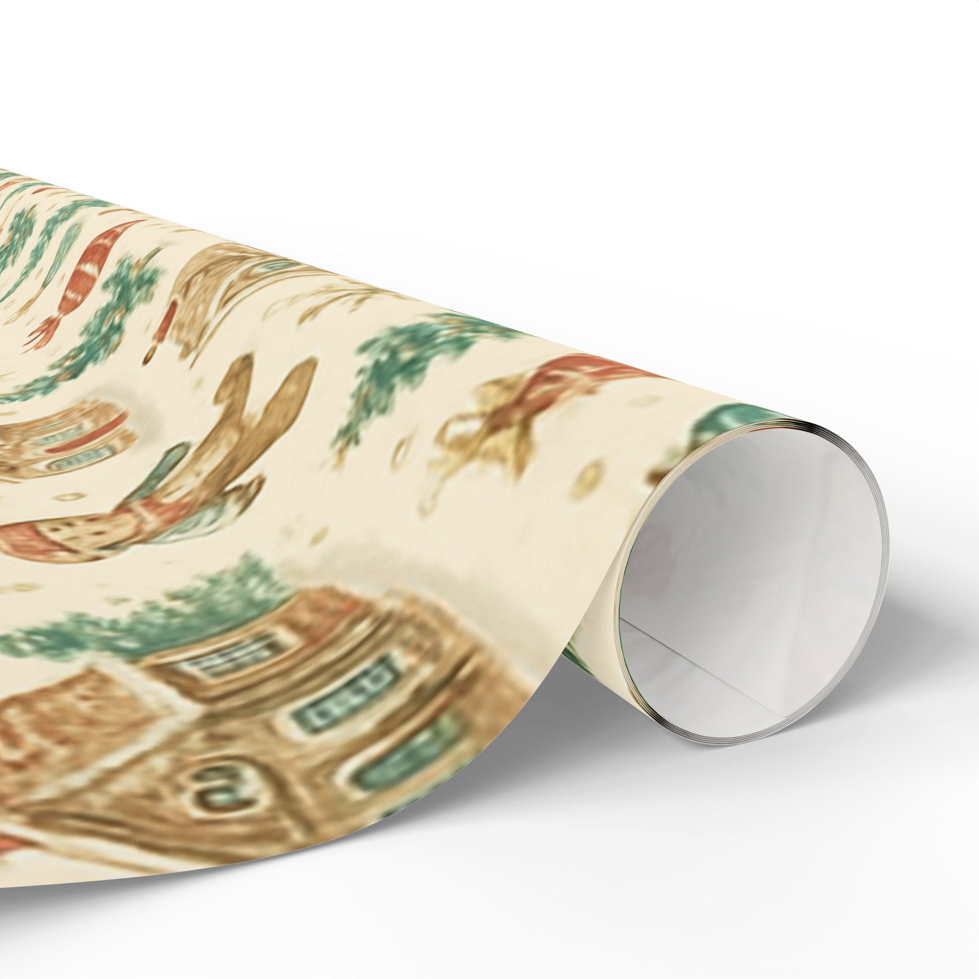 Christmas Vintage Gingerbread Houses Wrapping Paper – Holiday Cottage & Ornaments Gift Wrap