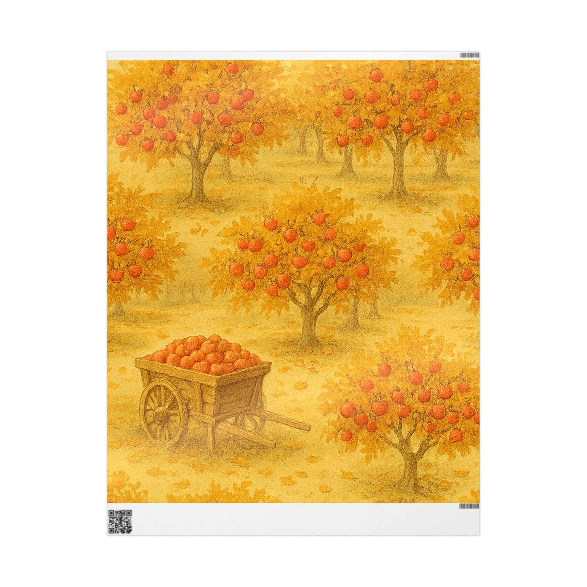 Golden Orchard Harvest Print – Autumn Apple Tree Wall Art or Gift Wrap | Paper Pleasures Autumn Harvest Wrapping Paper - Festive Orange Orchard Design for Fall Celebrations