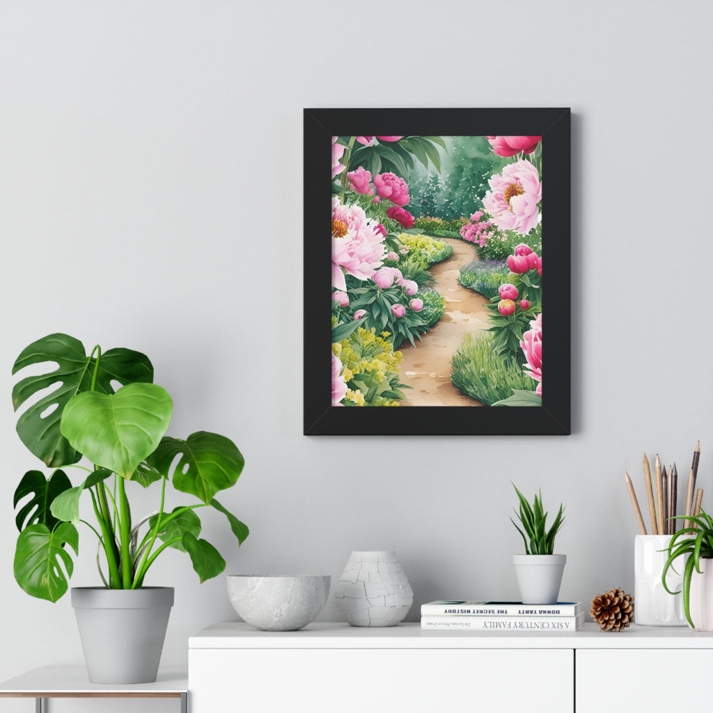 Floral Pathway Framed Vertical Poster - Serene Wall Art for Home Decor