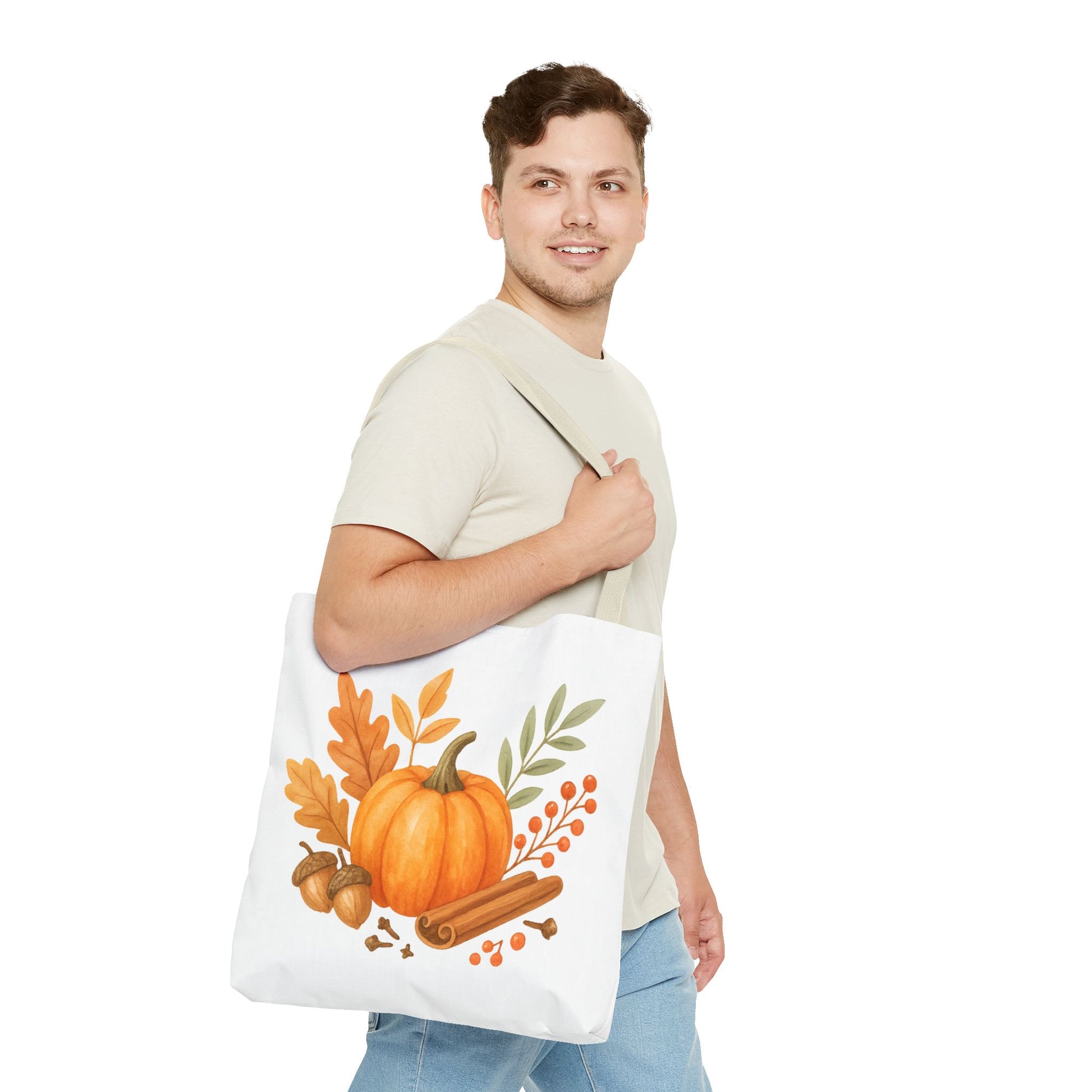 Pumpkin & Autumn Leaves Tote Bag – Fall Market Farmhouse Style Carryall