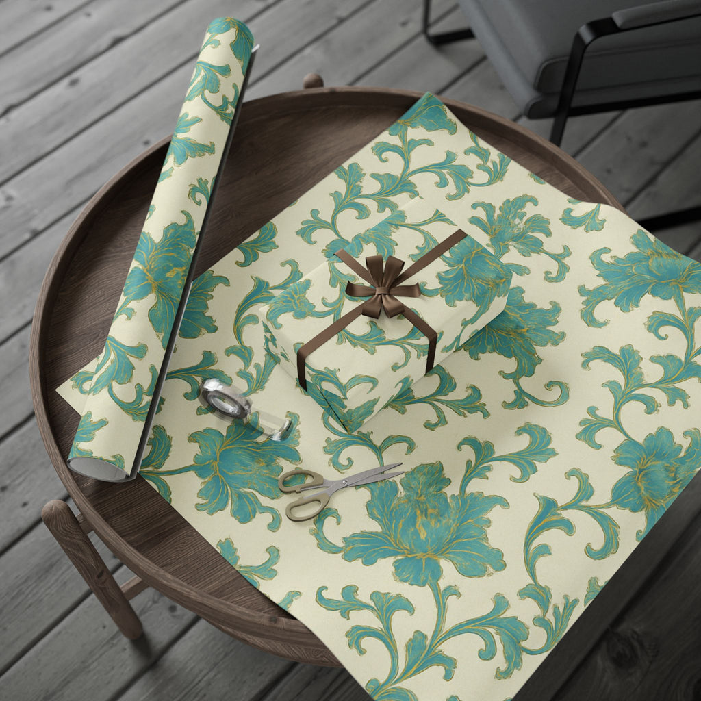 Elegant Teal Vintage Floral Wrapping Paper – Classic Cream Background Gift Wrap