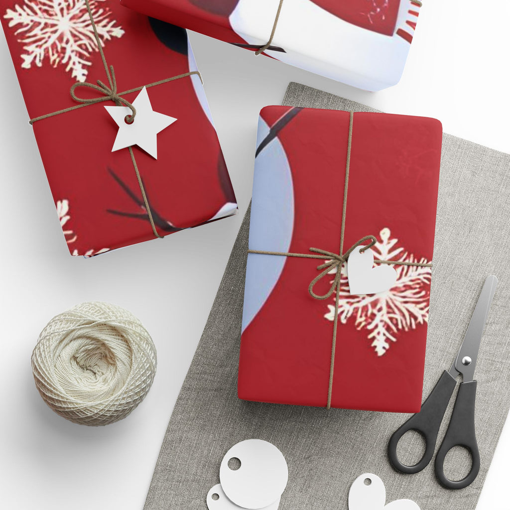 Red Snowman Wrapping Paper – Jolly Holiday Gift Wrap with Snowflakes