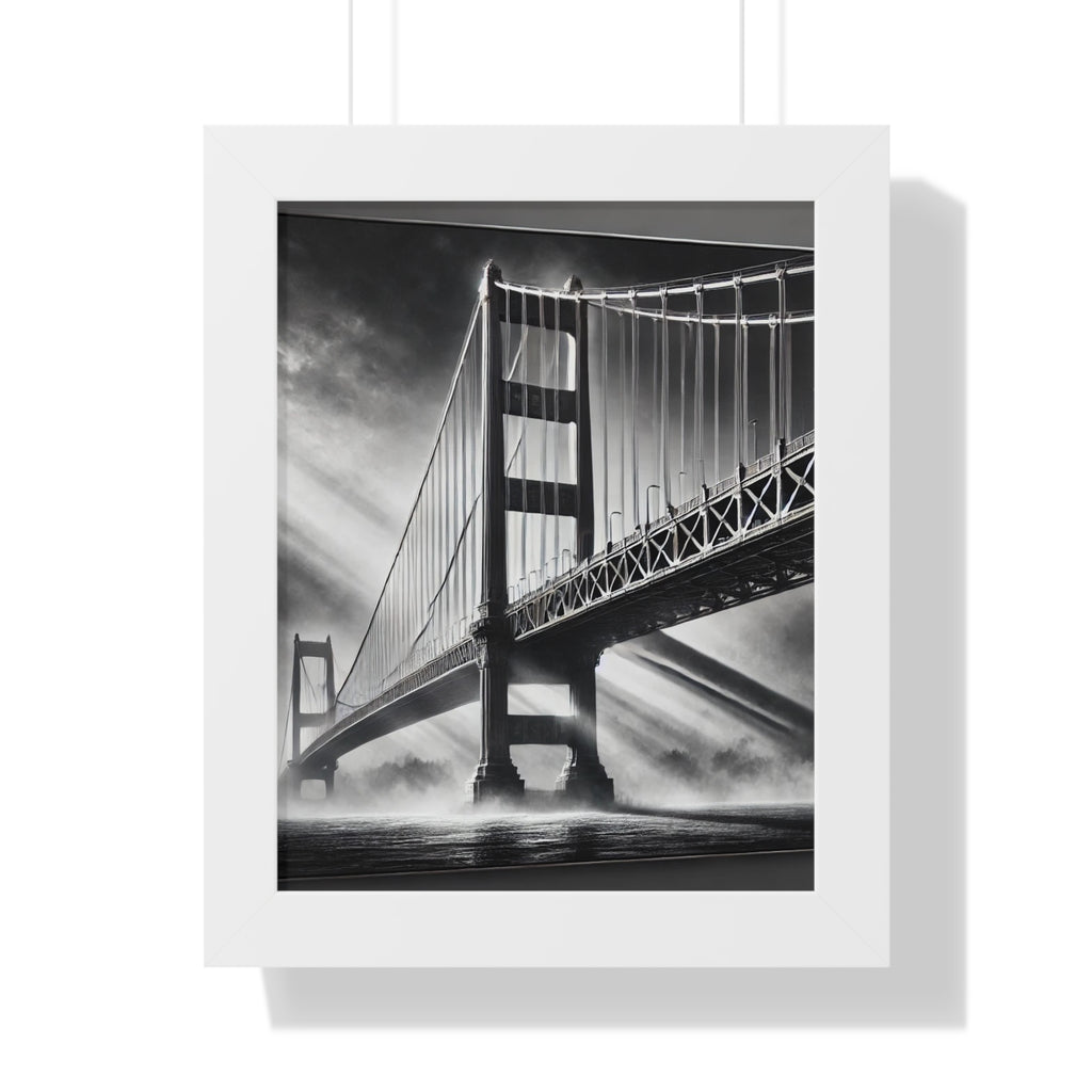 Golden Gate Bridge Black & White Vertical Framed Poster – Modern Wall Art Print