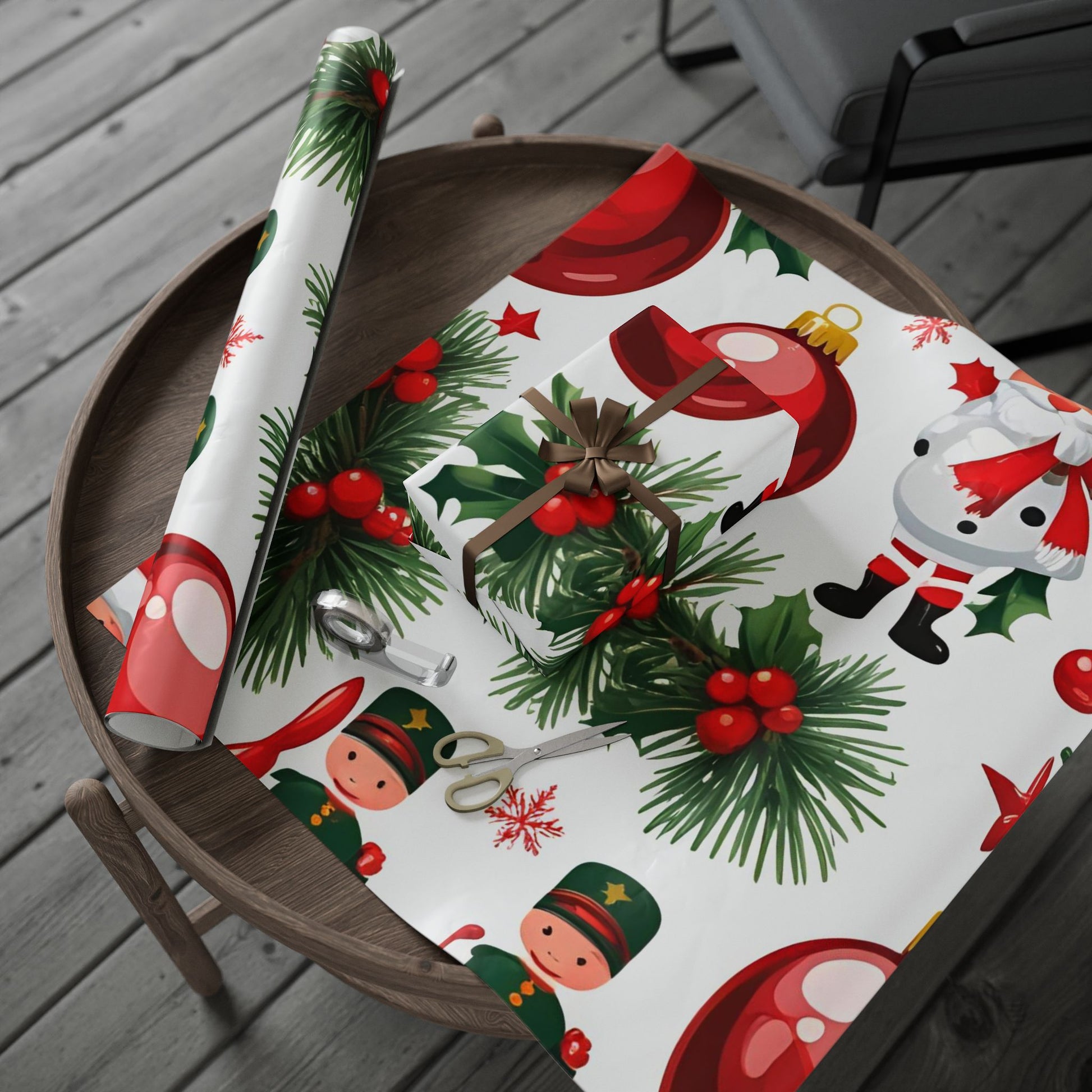 Santa and Toy Soldiers Christmas Wrapping Paper – Festive Ornaments and Holly Design