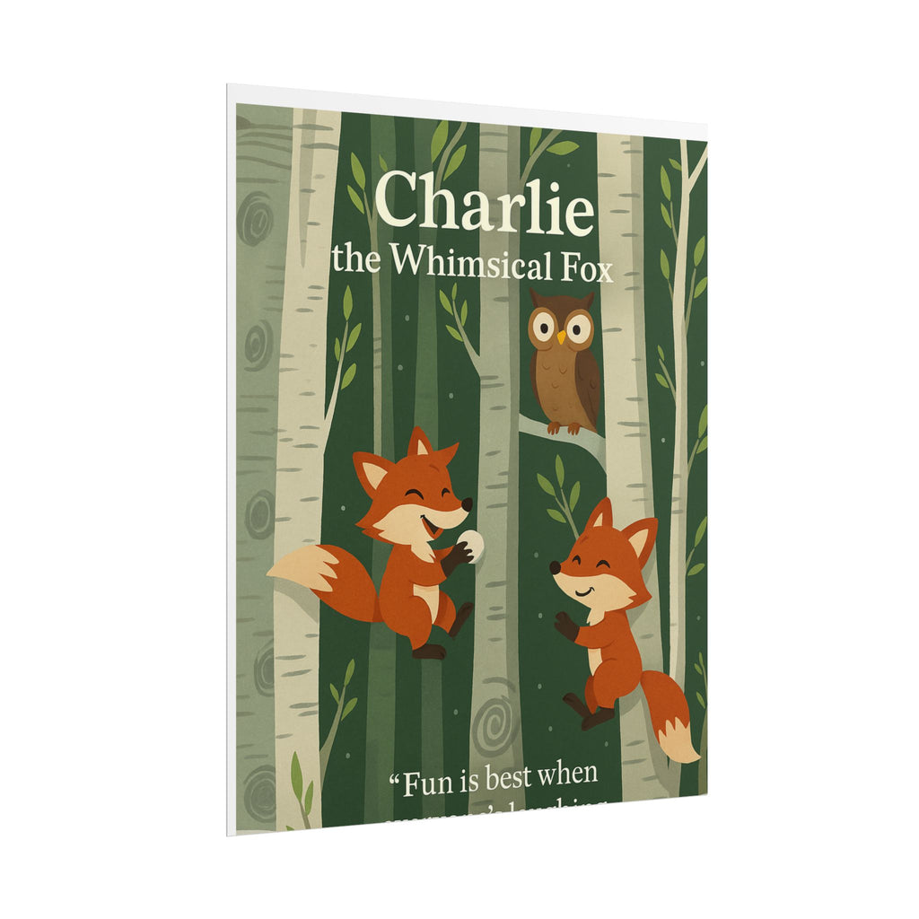 POSTER Charlie Whimsical Fox and Lila Wall Art Print, Playful Home Decor, Nature-Inspired Kids Room Art, Gift for Animal Lovers, Nursery Wall Decor