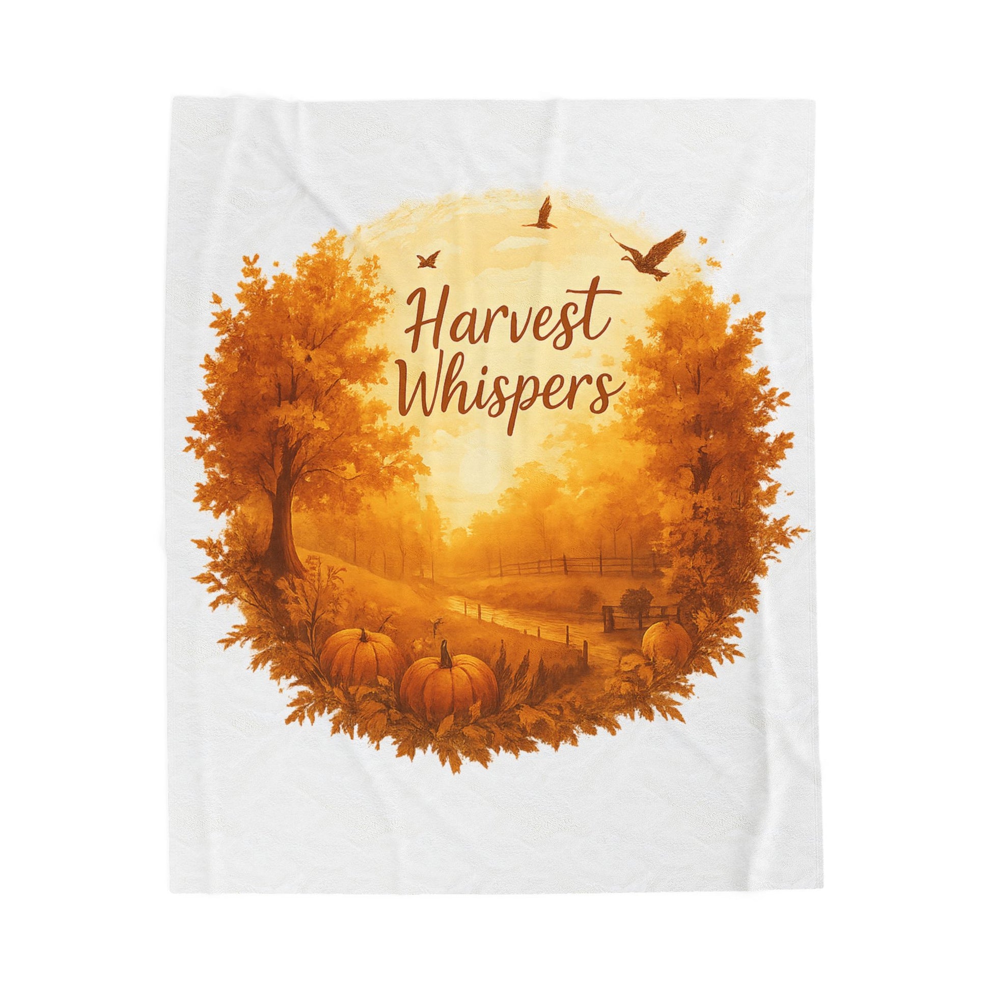 Harvest Whispers Thanksgiving Blanket – Autumn Velveteen Plush Throw – Fall Pumpkin Landscape Scene