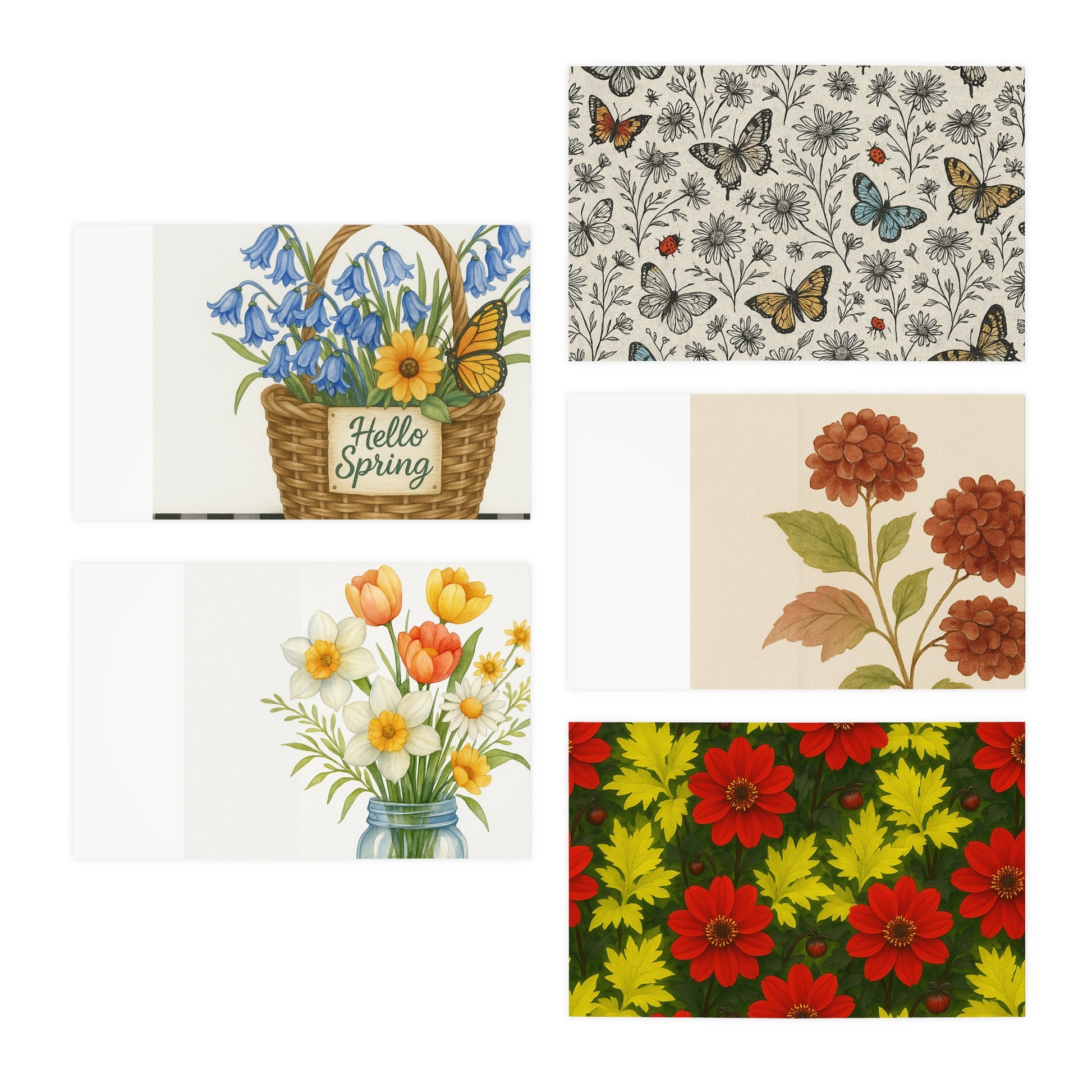 Seasonal Floral & Butterfly Note Card Collection – Set of 5