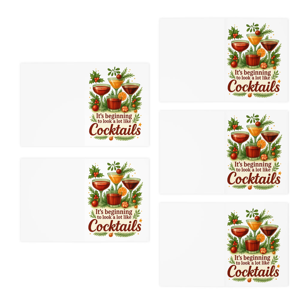 Holiday Spirits Society Greeting Card – “It’s Beginning to Look a Lot Like Cocktails” – Festive Christmas Bar Humor Card – Holiday Spirits Society Collection