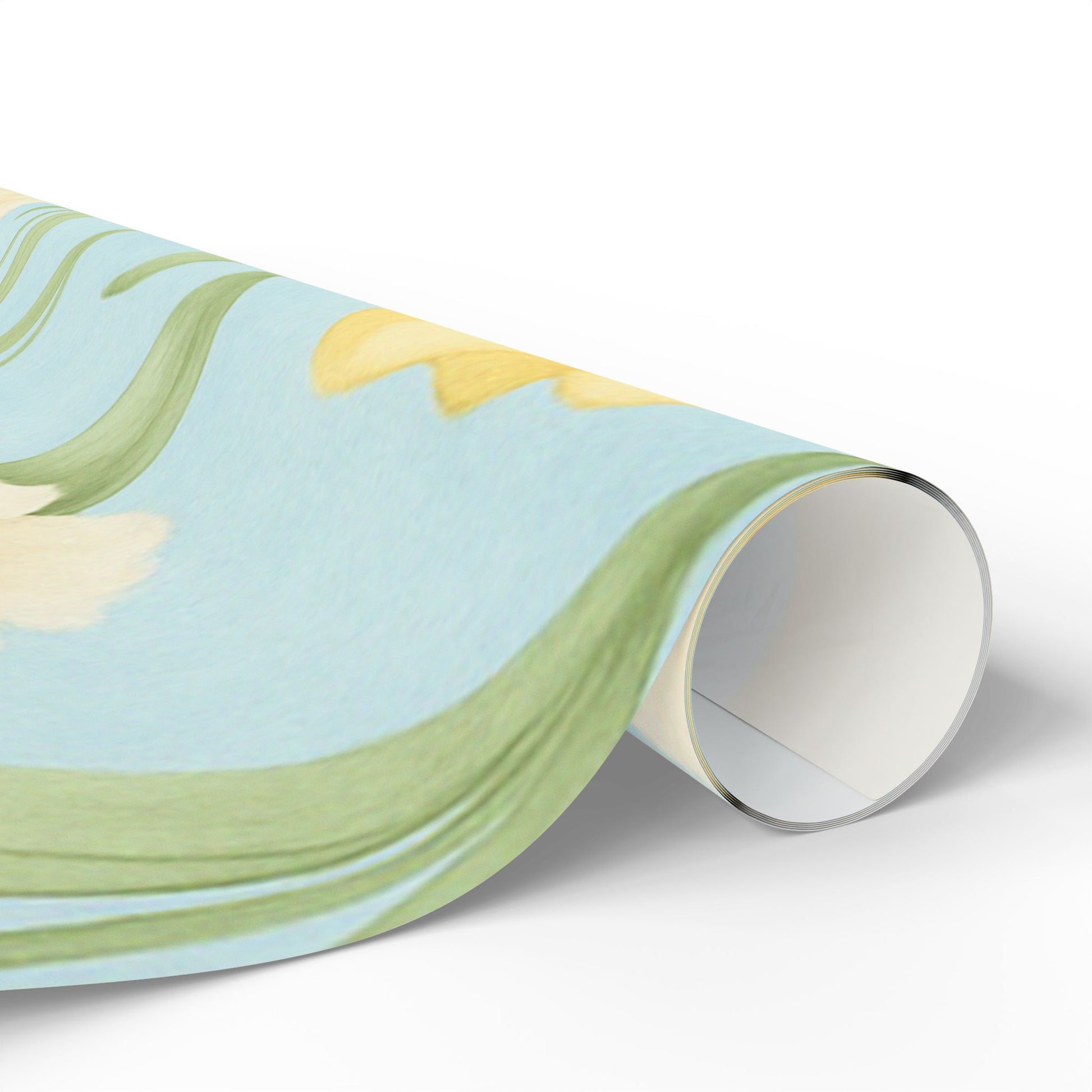 Pastel Floral Wrapping Paper with Tulips and Carnations on Sky Blue