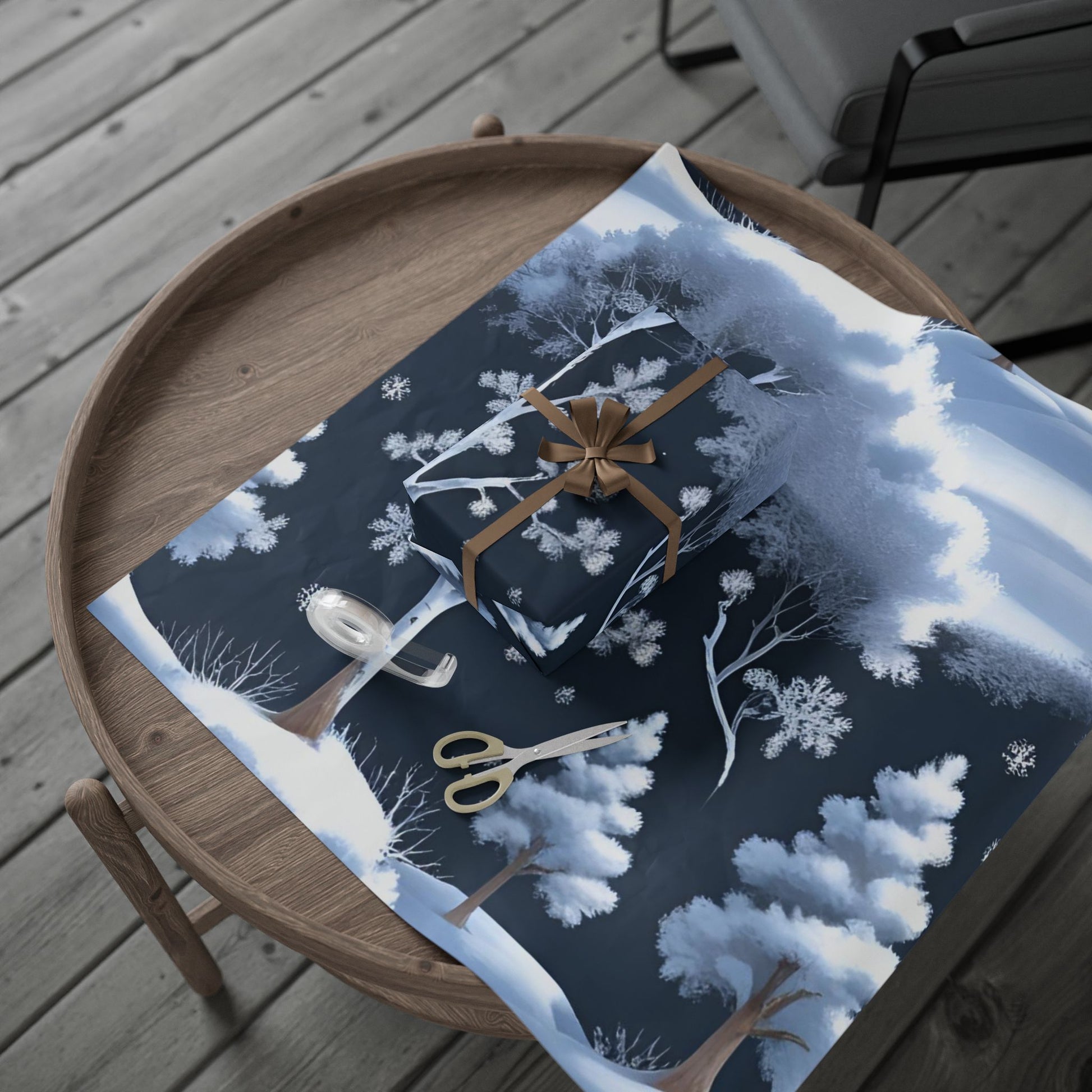 Winter Wonderland Forest Wrapping Paper – Snowy Trees and Falling Snowflakes