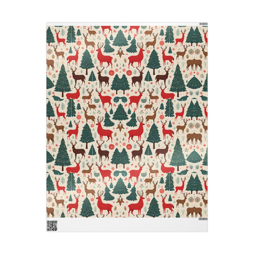 Woodland Reindeer and Evergreen Wrapping Paper – Rustic Christmas Forest Gift Wrap - As Designer