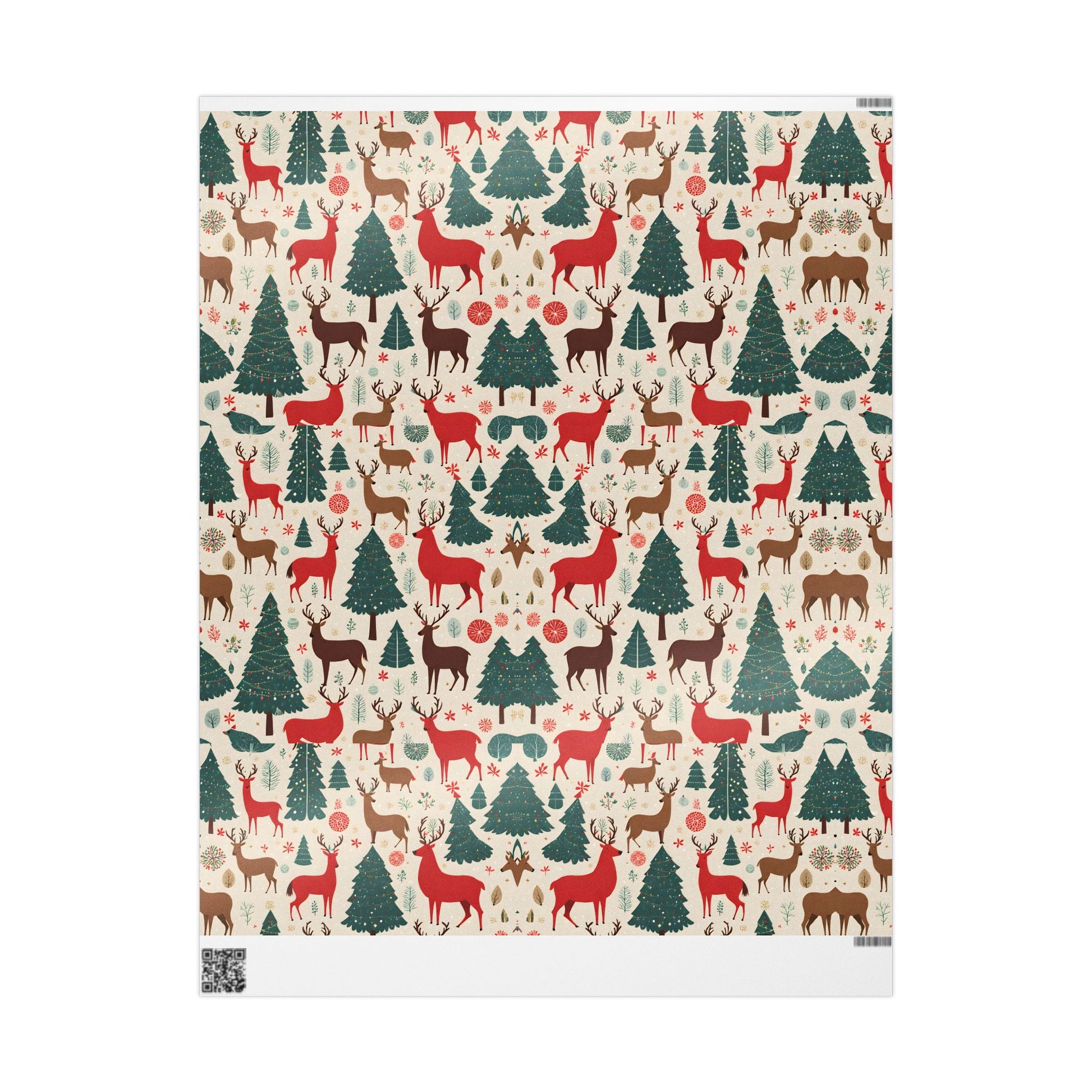 Woodland Reindeer and Evergreen Wrapping Paper – Rustic Christmas Forest Gift Wrap - As Designer