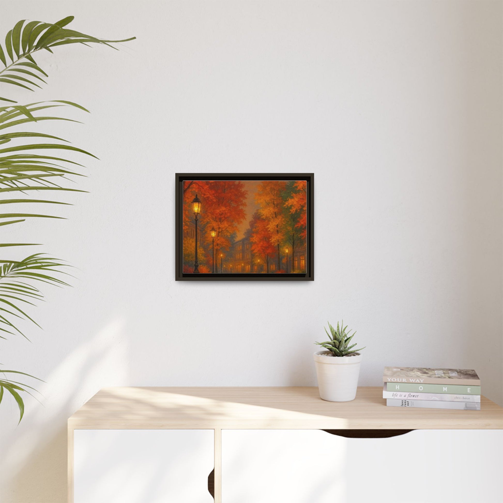 Autumn Cityscape Canvas Art – Warm Fall Skyline Wall Décor