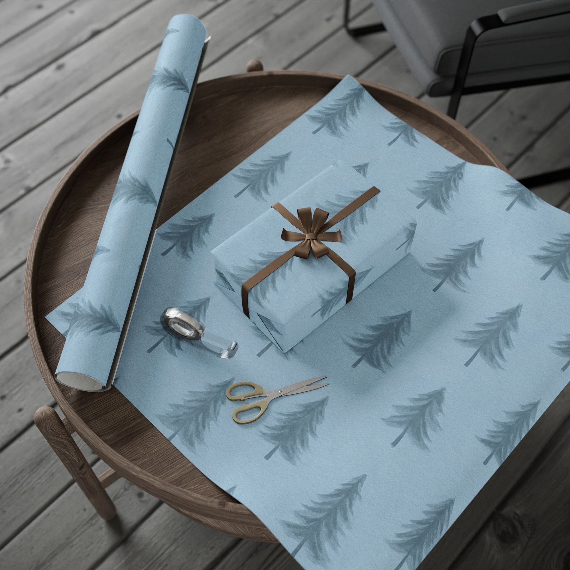 Winter’s Hush Tree Pattern Wrapping Paper – Elegant Woodland Holiday Gift Wrap - Beautiful Blue Wrapping Paper Roll, Holiday Gift Wrap