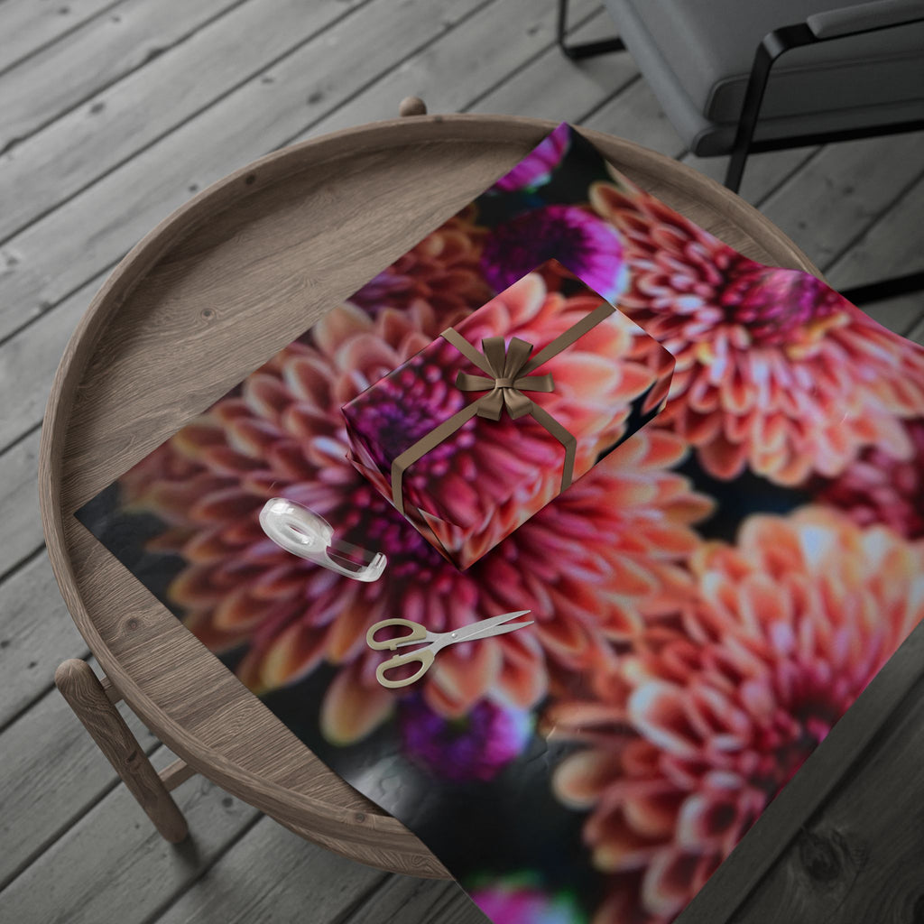 Chrysanthemum Floral Wrapping Paper Pink and Purple Blooms