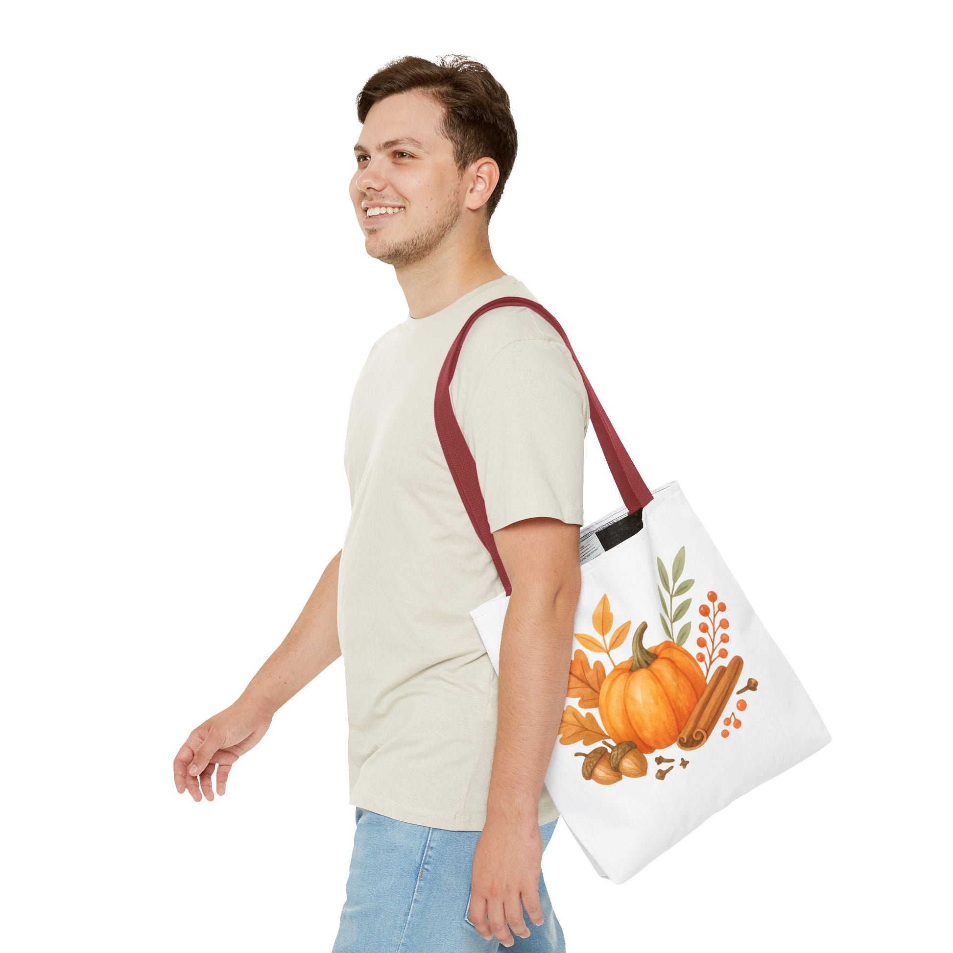Pumpkin & Autumn Leaves Tote Bag – Fall Market Farmhouse Style Carryall