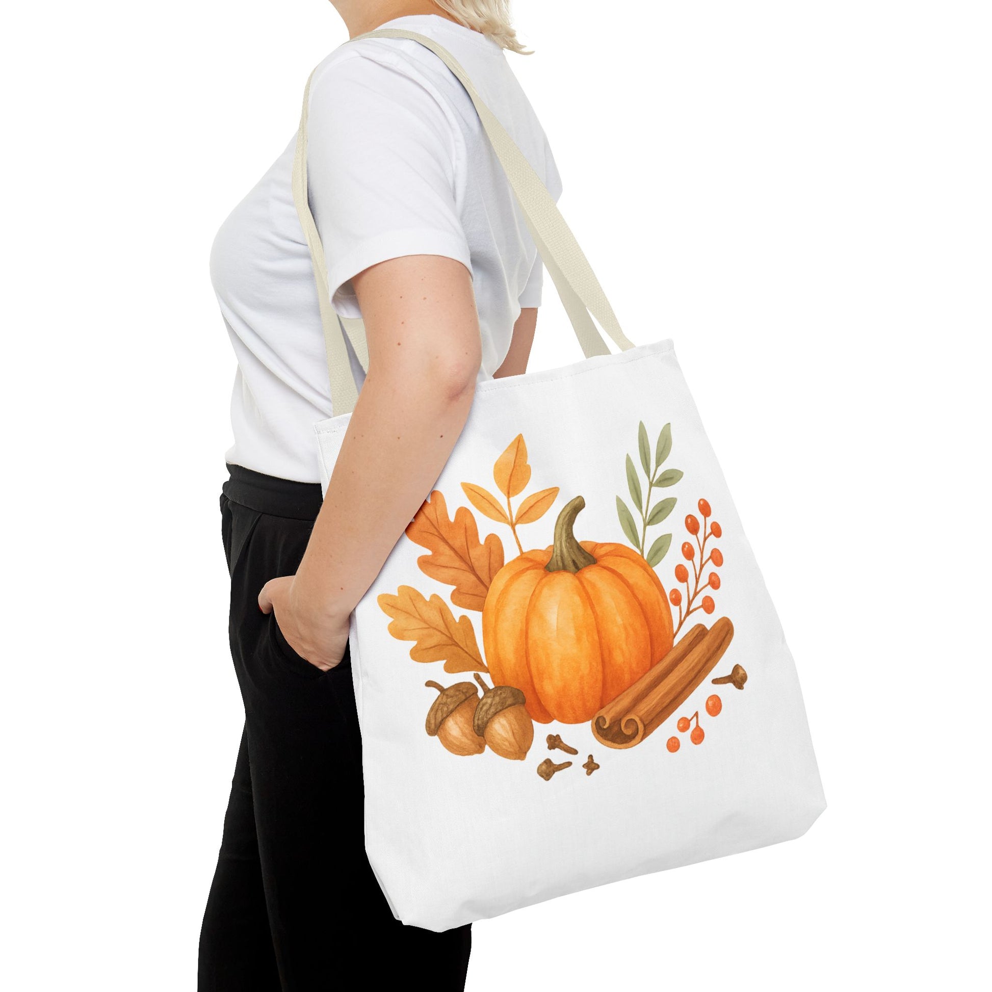 Pumpkin & Autumn Leaves Tote Bag – Fall Market Farmhouse Style Carryall