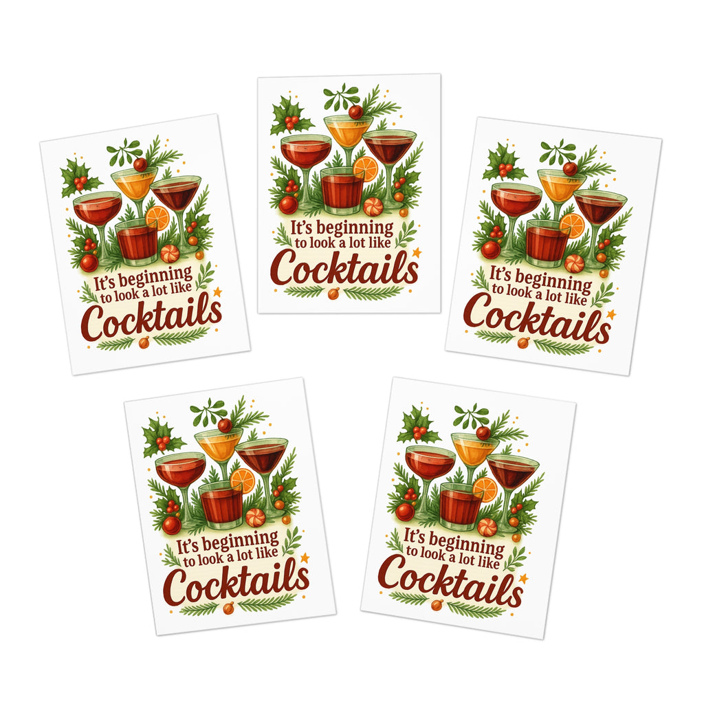 Holiday Spirits Society Greeting Card – “It’s Beginning to Look a Lot Like Cocktails” – Festive Christmas Bar Humor Card – Holiday Spirits Society Collection