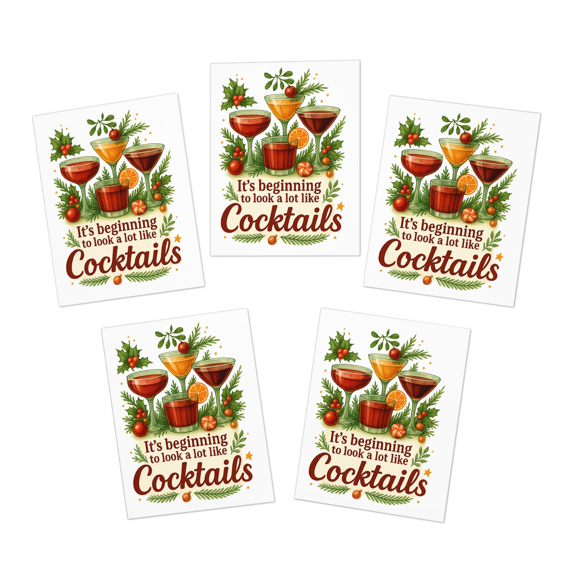Holiday Spirits Society Greeting Card – “It’s Beginning to Look a Lot Like Cocktails” – Festive Christmas Bar Humor Card – Holiday Spirits Society Collection