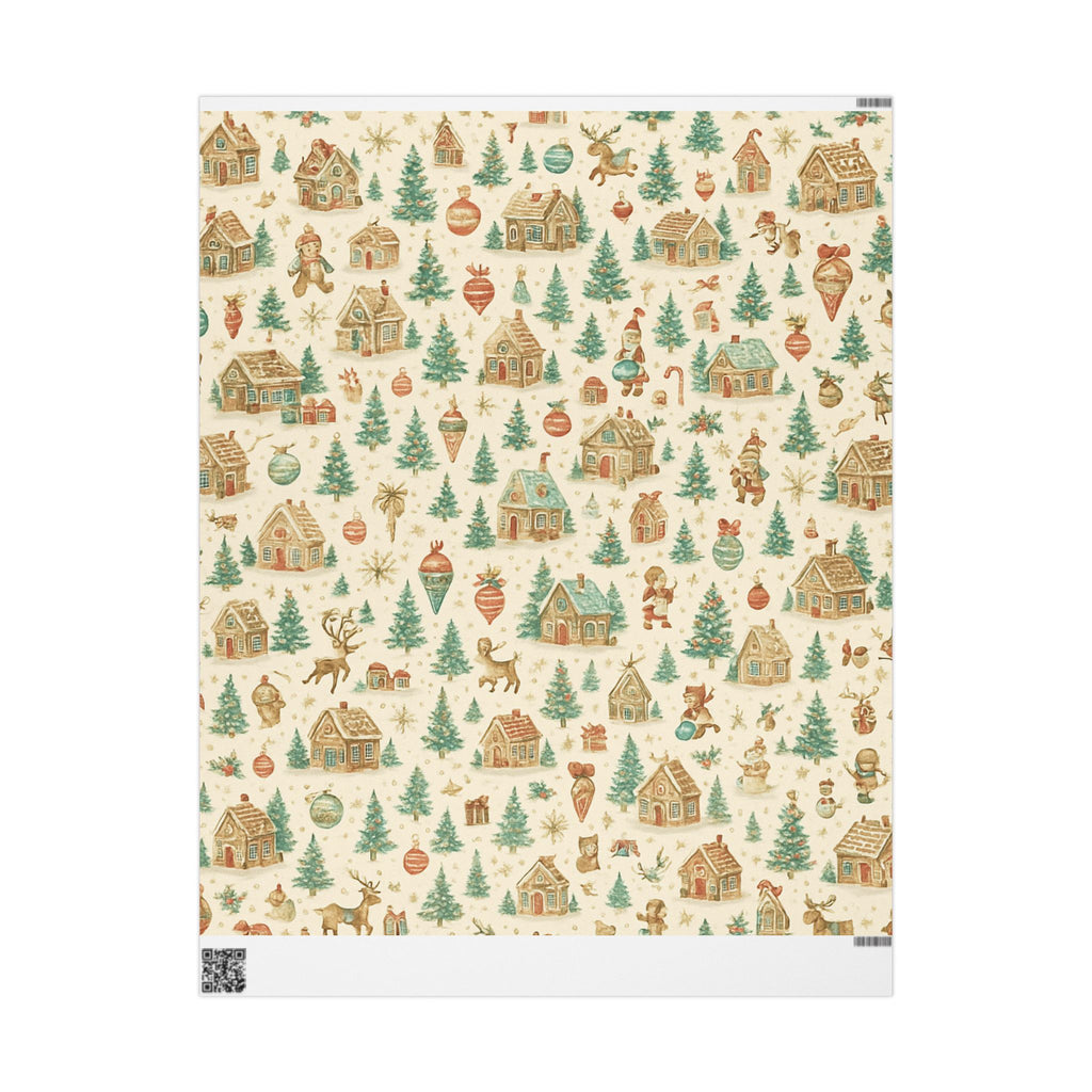 Christmas Vintage Gingerbread Houses Wrapping Paper – Holiday Cottage & Ornaments Gift Wrap