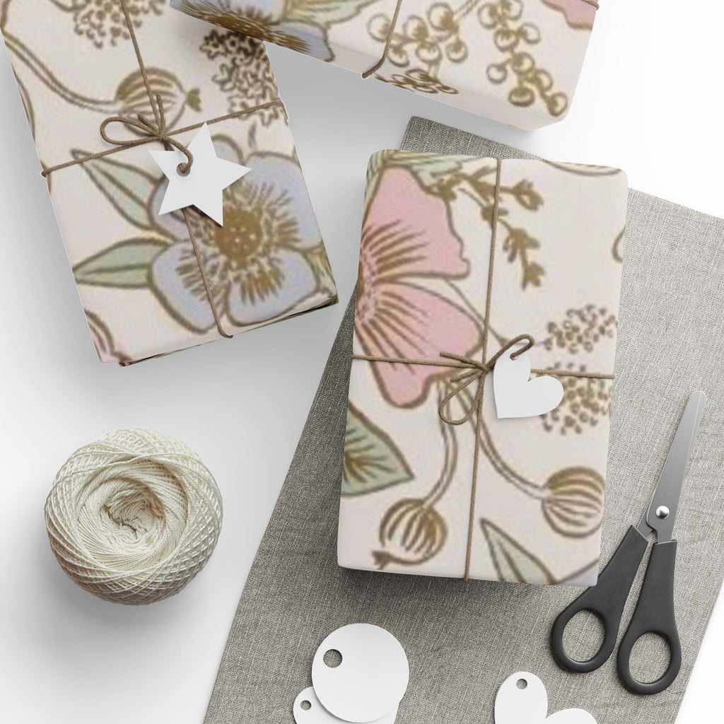 Vintage Floral Wrapping Paper – Soft Pastel Garden Blooms on Cream Background