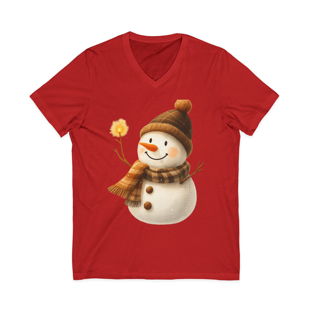 Jolly Snowfolk Sparkler Snowman V-Neck T-Shirt – Festive Winter Holiday Shirt by Paper Pleasures – Illustrated by Trailside Designs