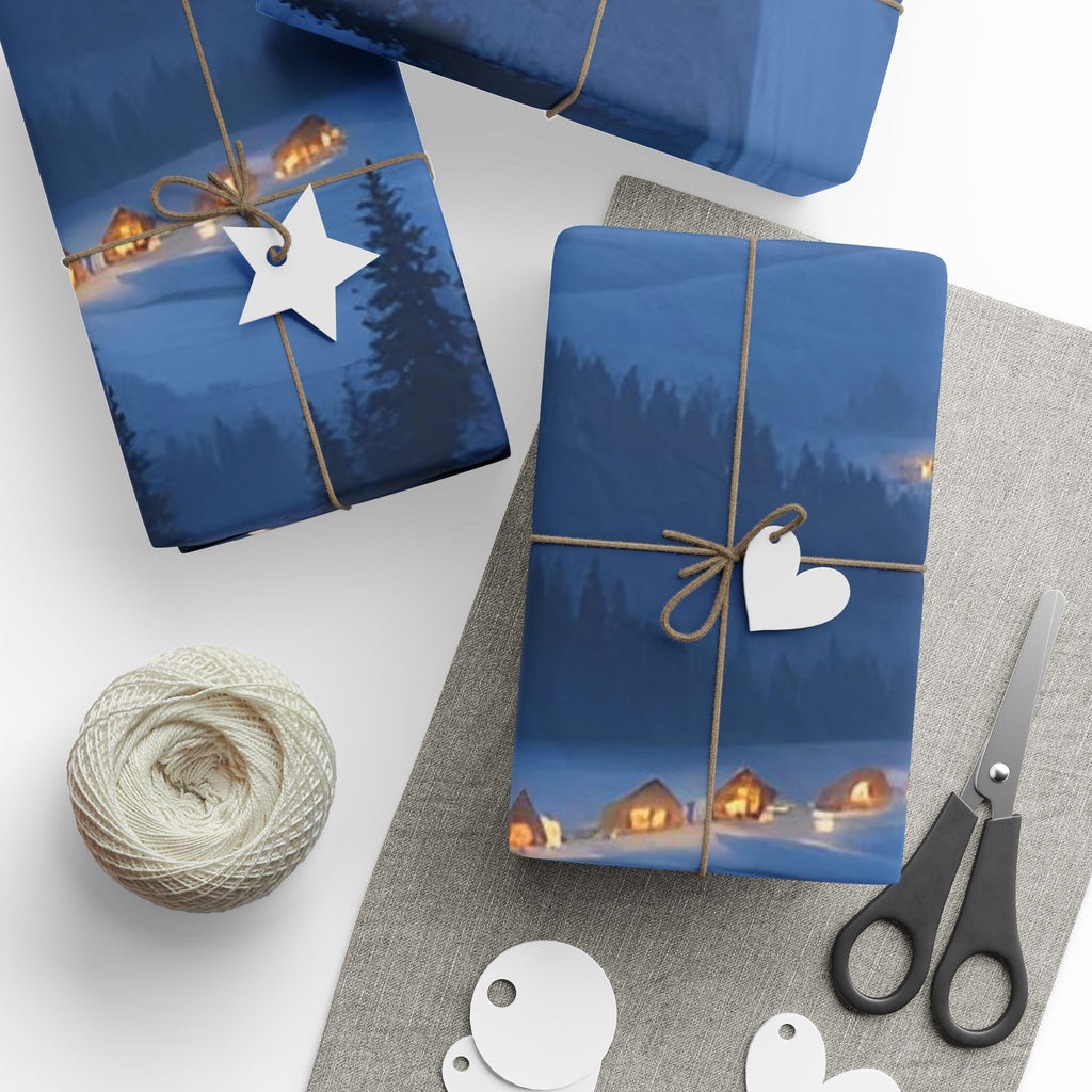 Winter Sunset Village Wrapping Paper – Cozy Mountain Holiday Gift Wrap