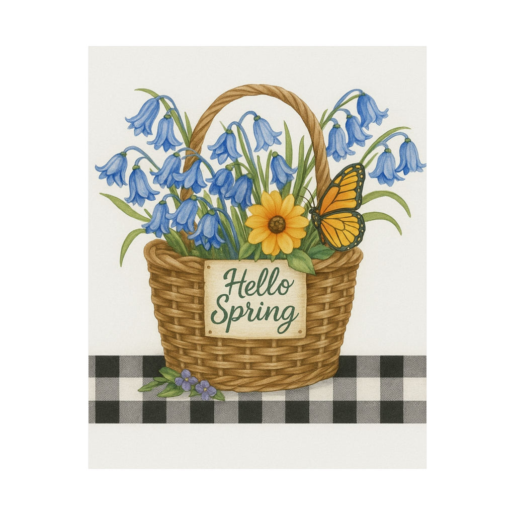 Hello Spring Decorative Matte Vertical Posters - Floral Basket Wall Art