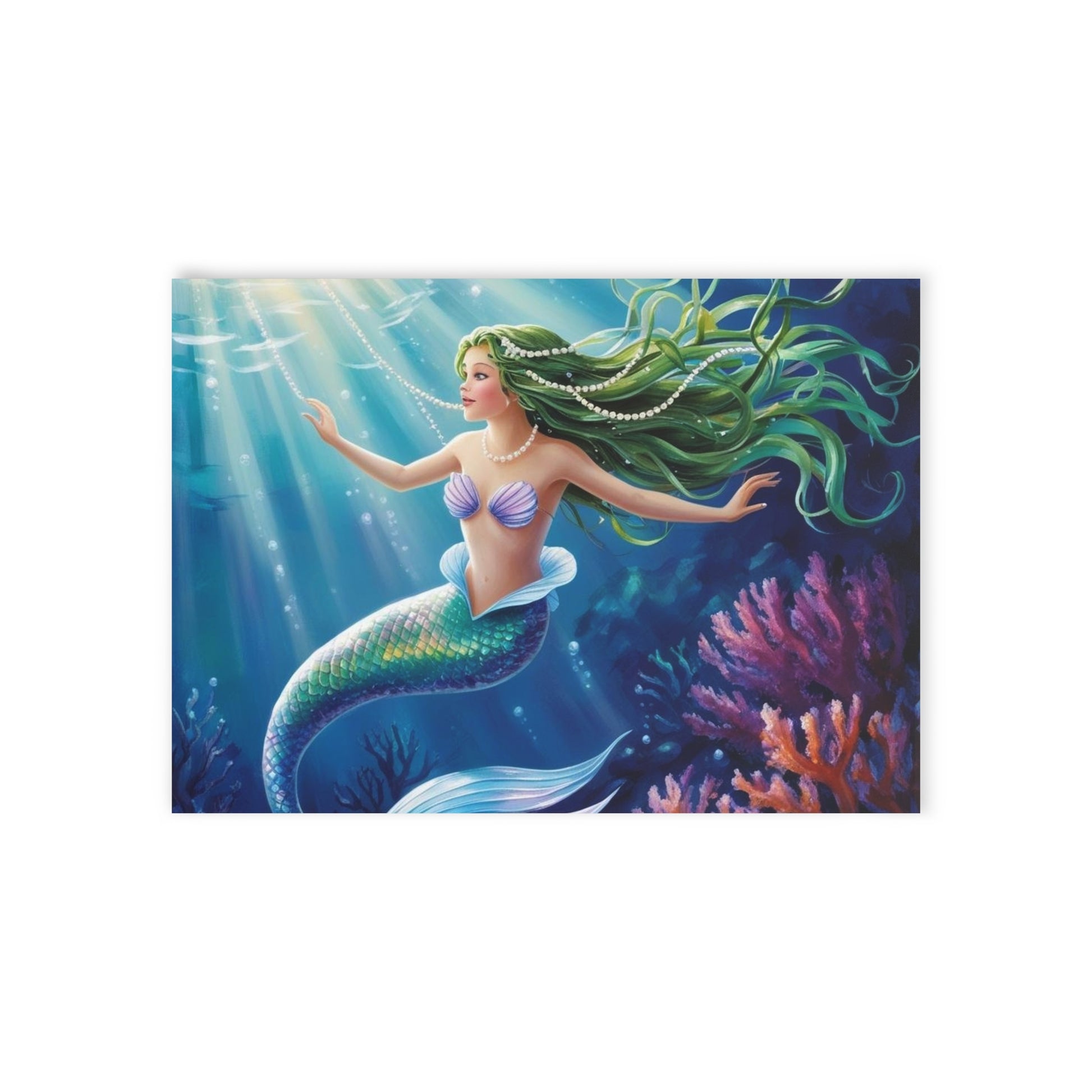 Green-Haired Mermaid Coral Reef Note Card – Ocean Fantasy Series (One-sided print)