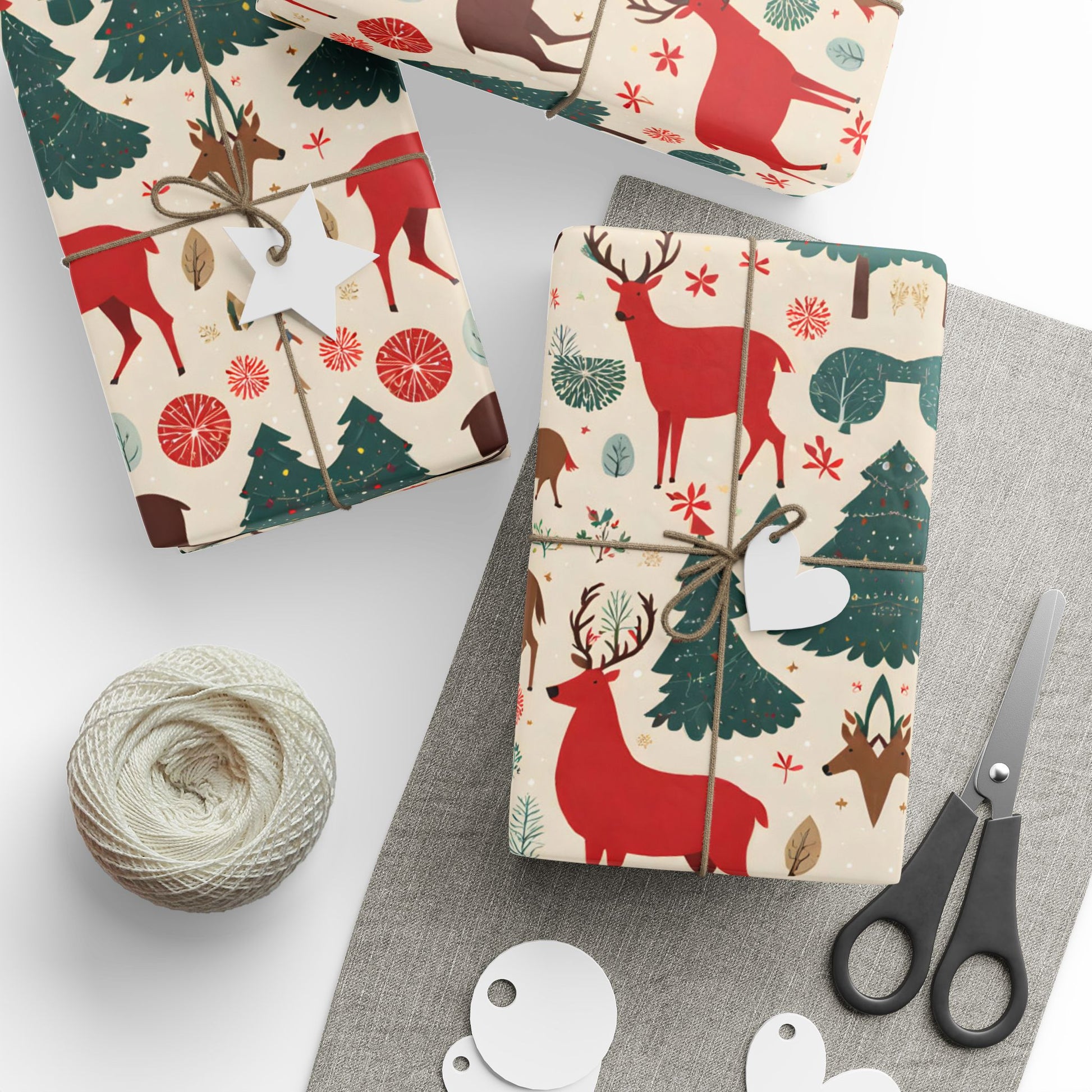 Woodland Reindeer and Evergreen Wrapping Paper – Rustic Christmas Forest Gift Wrap - As Designer