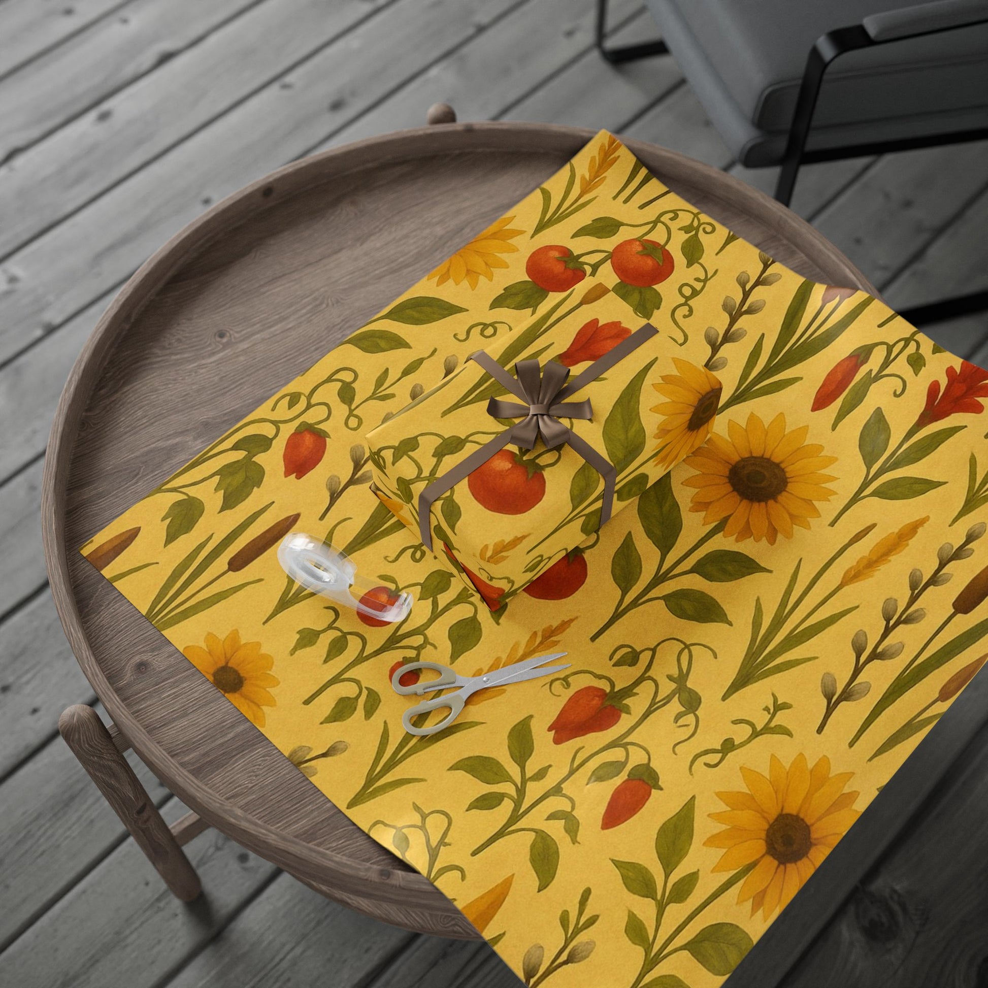 Sunflower Tomato Wildflower Wrapping Paper Yellow Garden Theme
