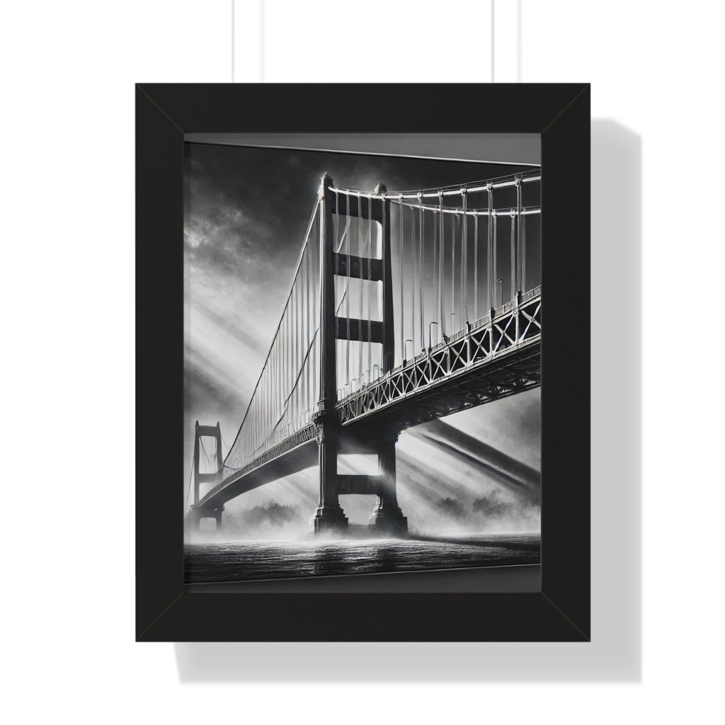 Golden Gate Bridge Black & White Vertical Framed Poster – Modern Wall Art Print