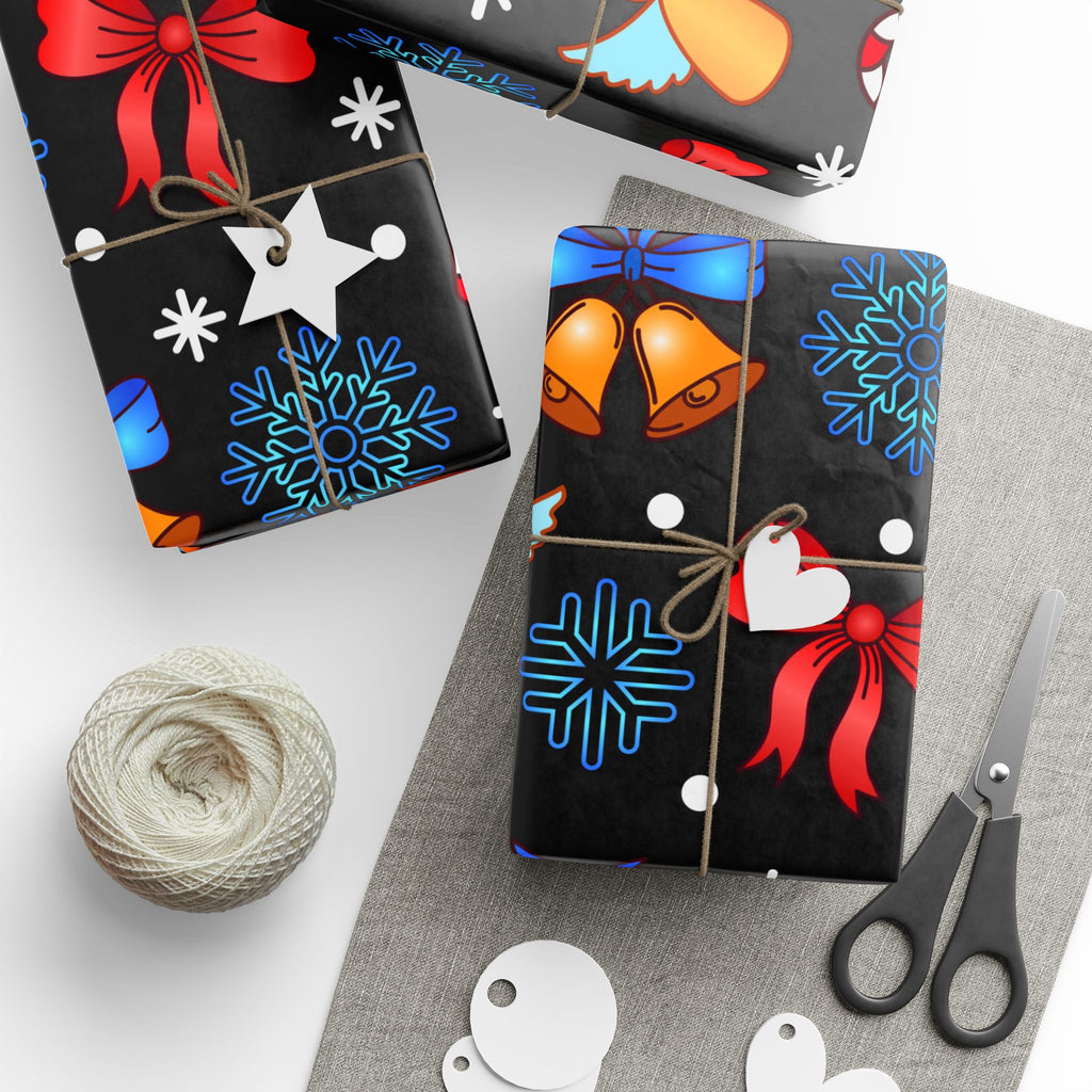 Golden Bells and Bows Wrapping Paper – Festive Angel and Candy Cane Christmas Gift Wrap - As Designer