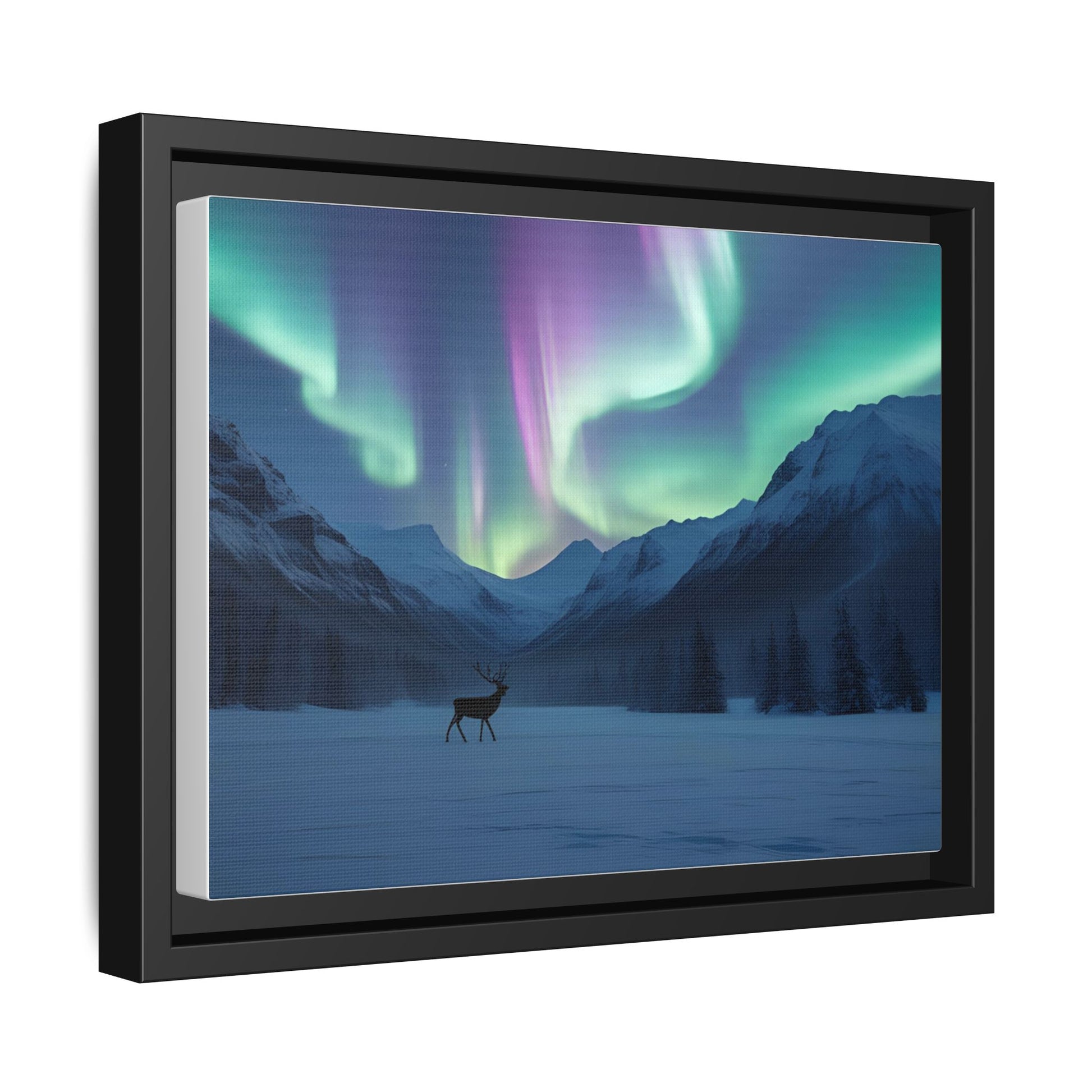 Singular Reindeer Under Aurora Canvas Wall Art – Purple & Green Lights