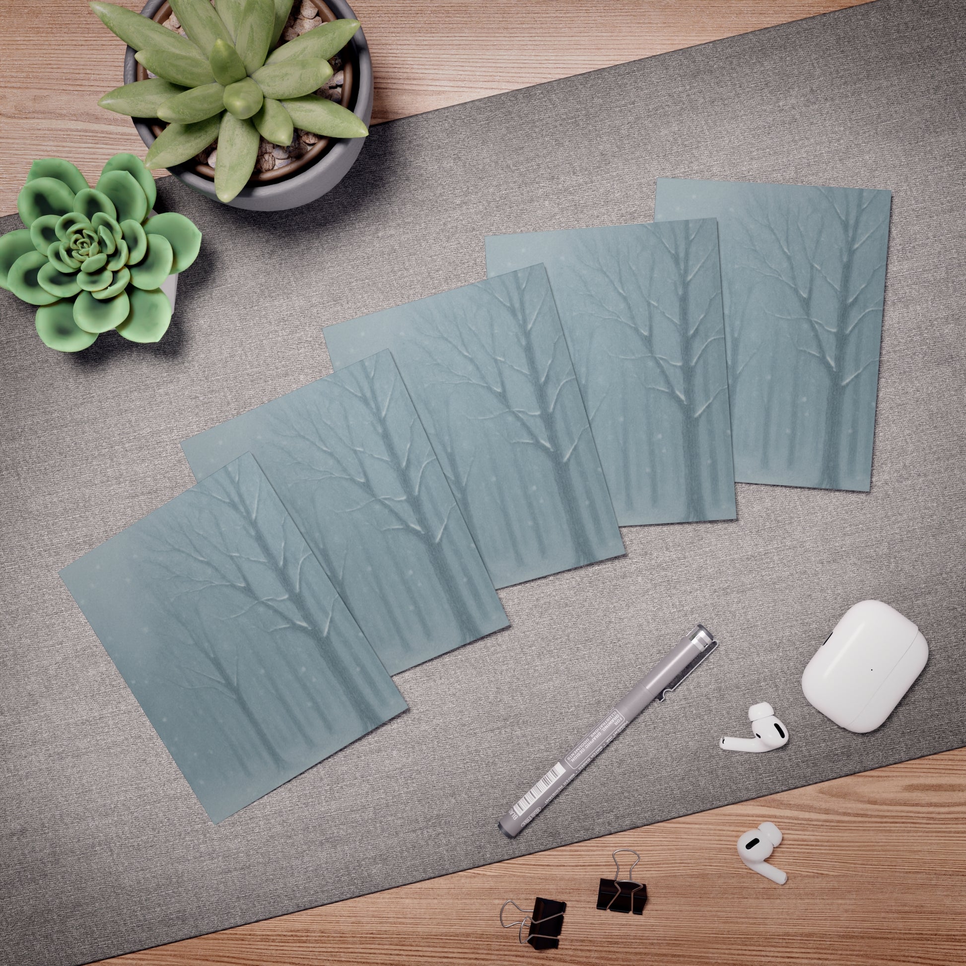 Winter Snowy Forest Scene Note Cards – Series 3 of 3 Designs in the Winter’s Hush Collection with Complimentary Matching Wrapping Paper (5-Pack)