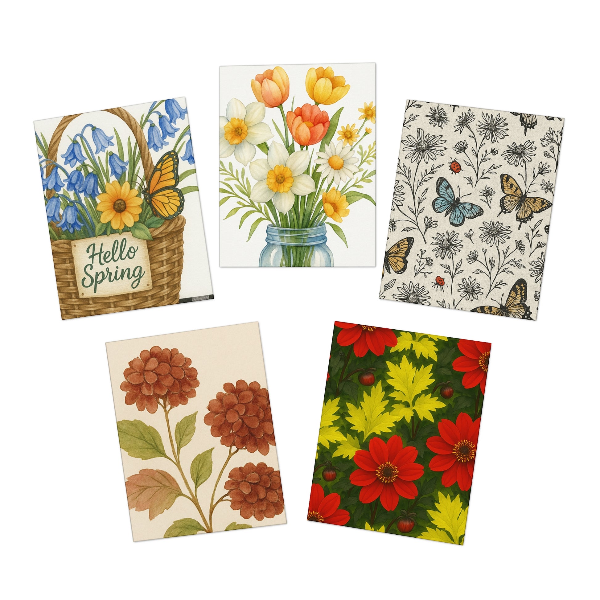 Seasonal Floral & Butterfly Note Card Collection – Set of 5