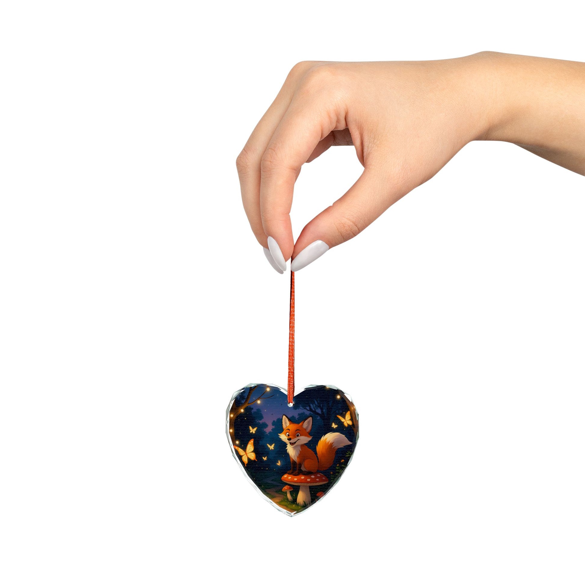 Crystal Glass Ornament – Charlie the Whimsical Fox with Butterflies – Enchanting Holiday Keepsake