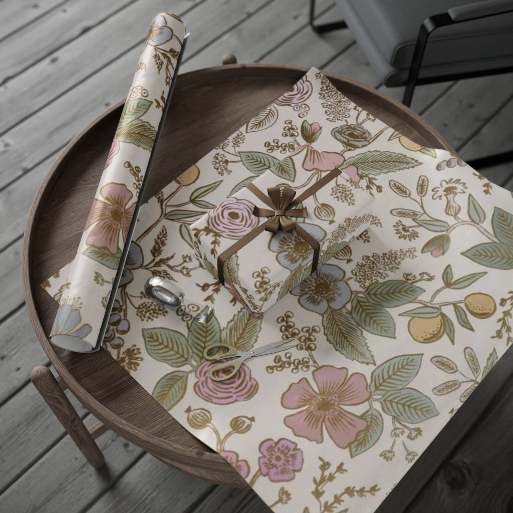 Vintage Floral Wrapping Paper – Soft Pastel Garden Blooms on Cream Background