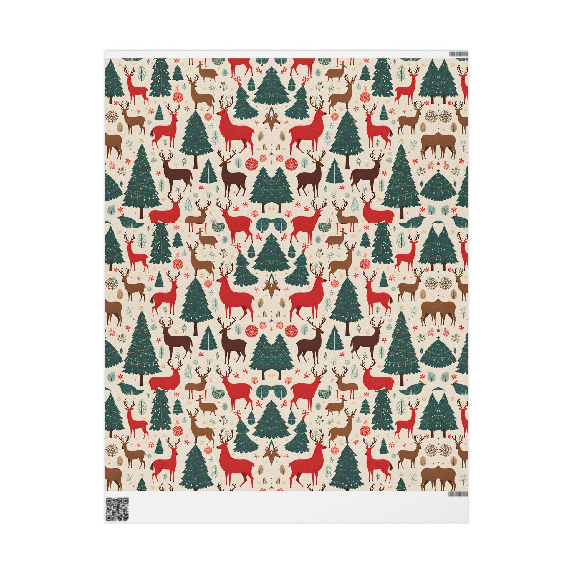Woodland Reindeer and Evergreen Wrapping Paper – Rustic Christmas Forest Gift Wrap - As Designer
