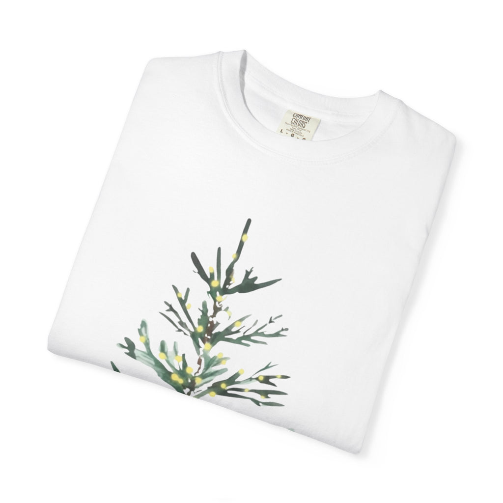 Whispers of Winter – Merry + Bright Christmas Tree T-Shirt SHORT SLEEVE | Elegant Minimal Holiday Apparel by Paper Pleasures