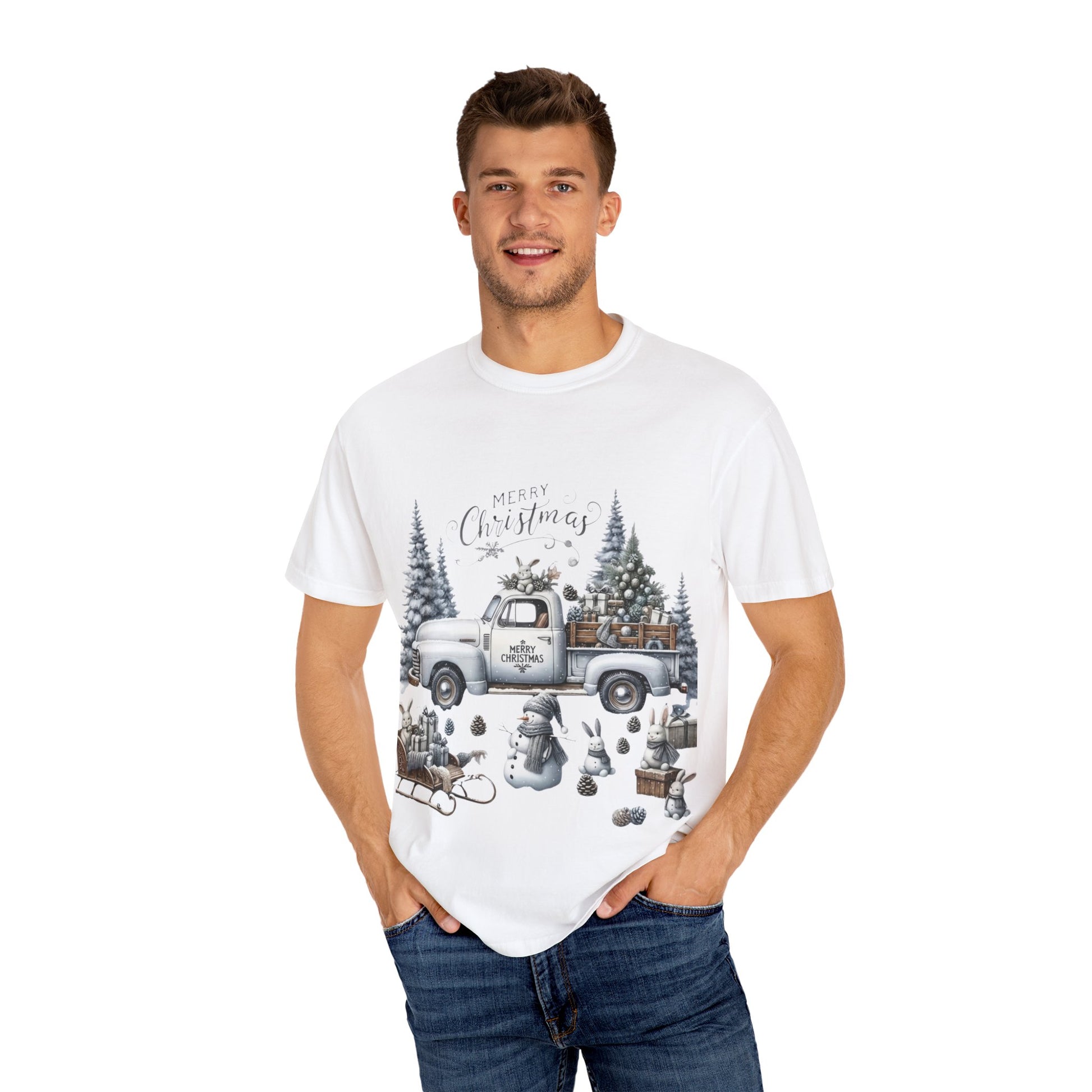 Whispers of Winter – Merry Christmas Truck T-Shirt SHORT SLEEVE | Vintage Holiday Apparel by Paper Pleasures